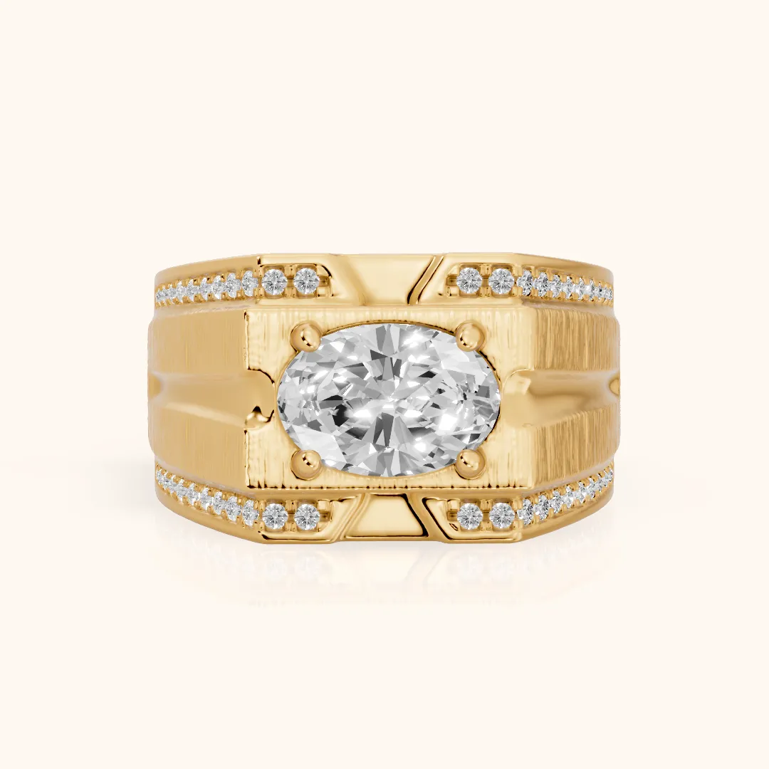 Lodi Wide Band Pavé Oval Diamond Engagement Ring in Yellow Gold — view 2