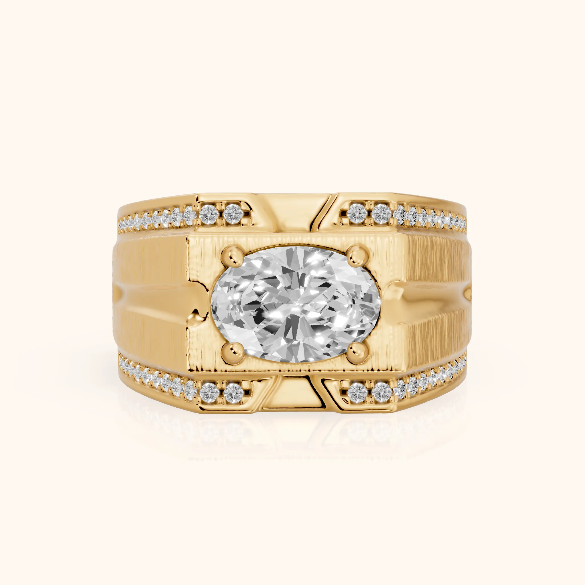 Lodi Wide Band Pavé Oval Diamond Engagement Ring in Yellow Gold — view 1