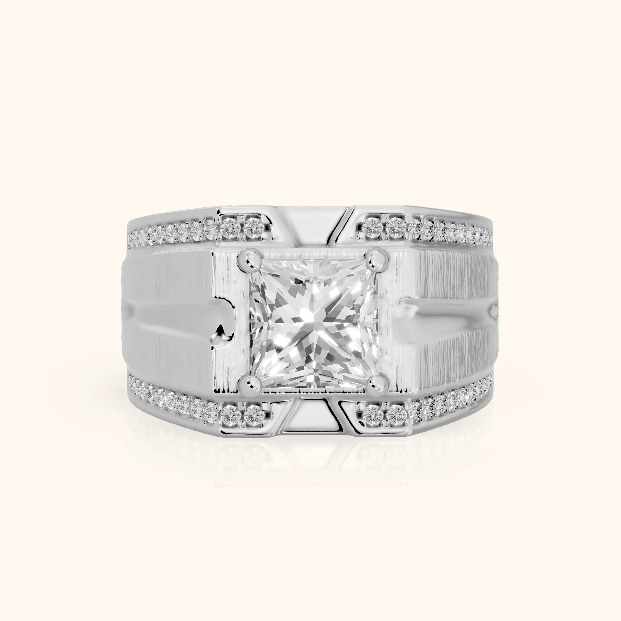 Lodi Wide Band Pavé Princess Diamond Engagement Ring in Silver — view 1