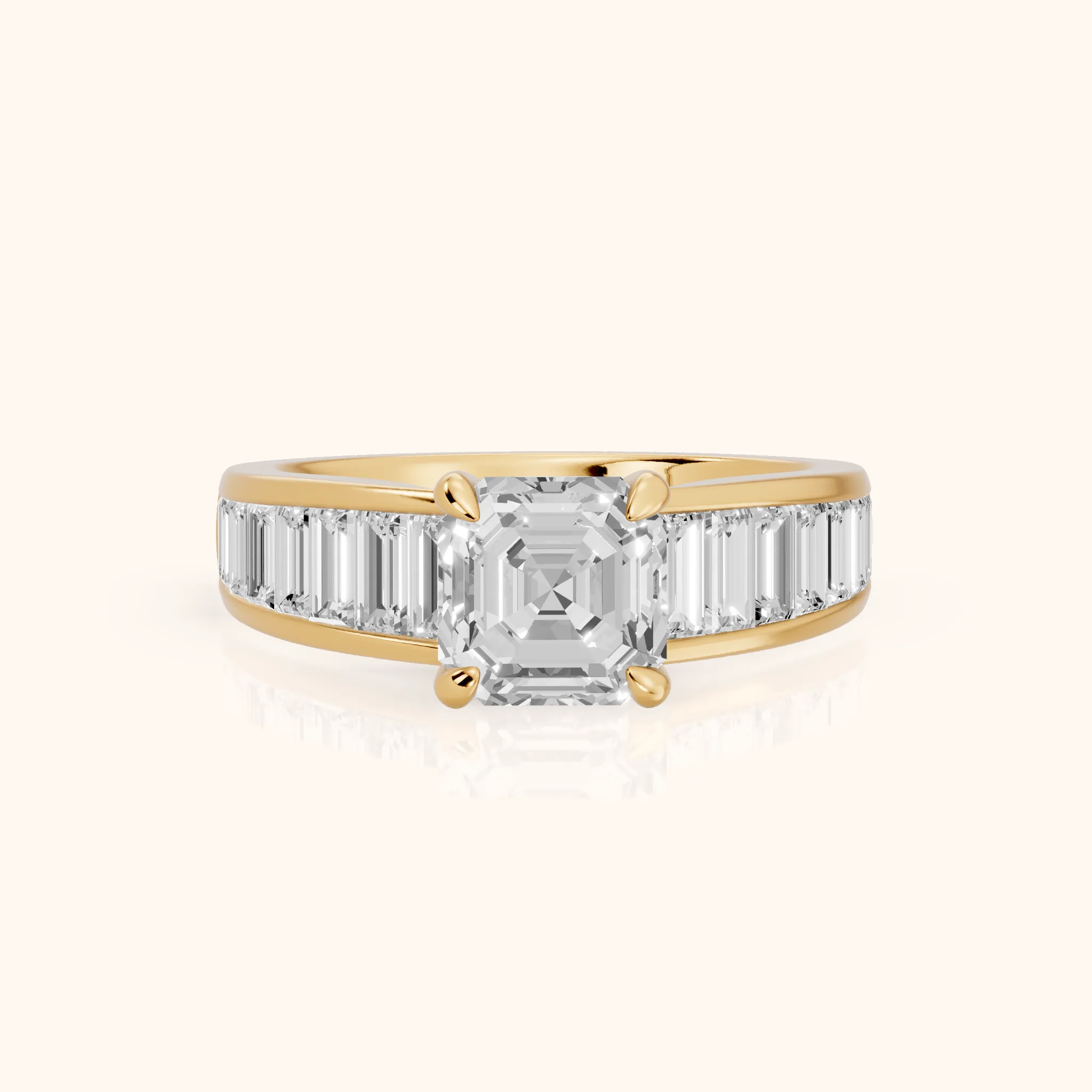 Hilo Baguette Channel Set Asscher Diamond Engagement Ring in Yellow Gold — view 1