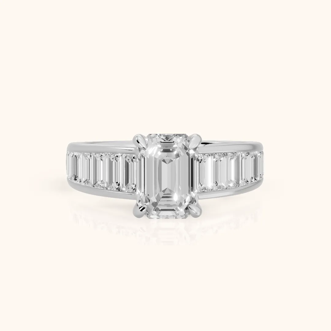 Hilo Baguette Channel Set Emerald Diamond Engagement Ring in Platinum — view 2