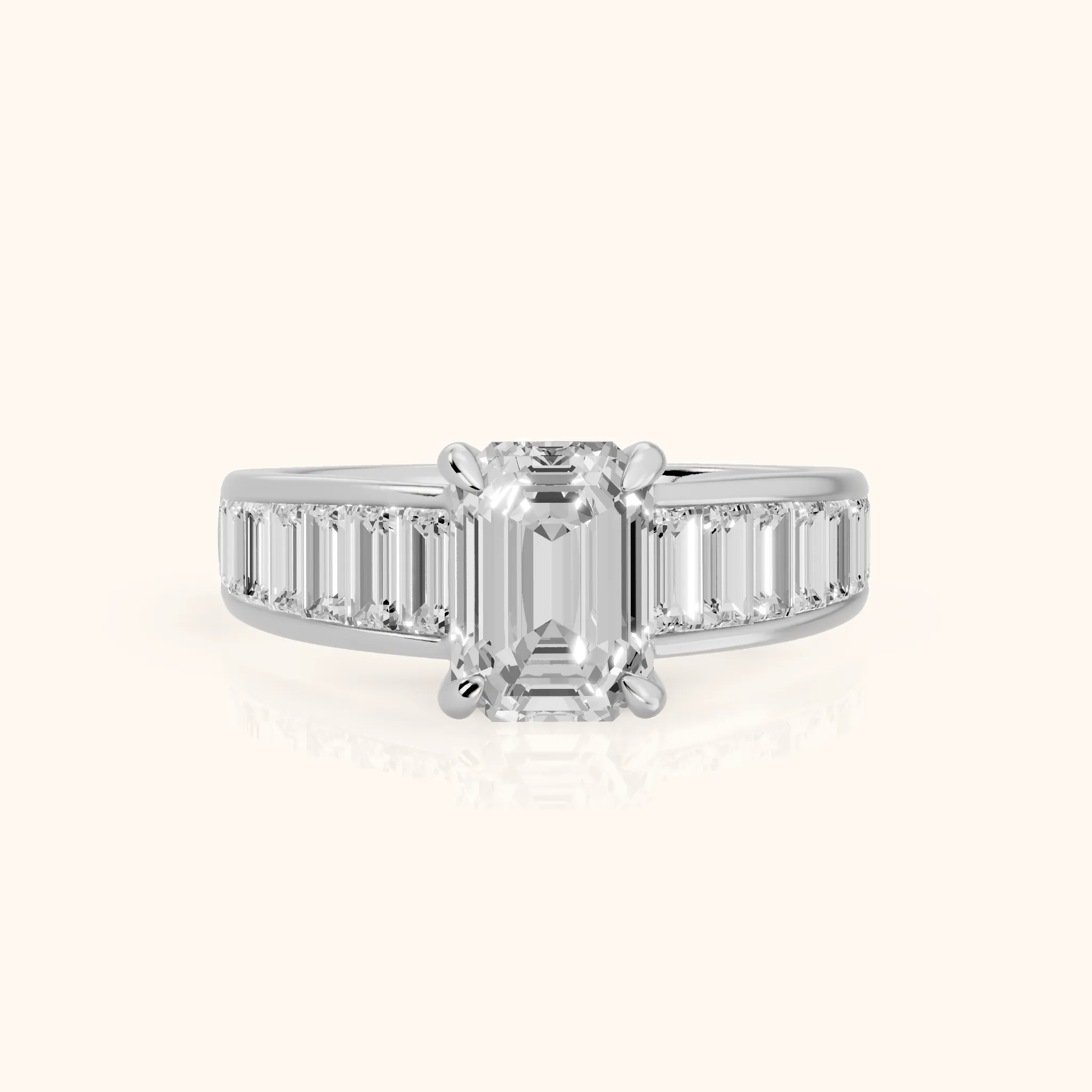 Hilo Baguette Channel Set Emerald Diamond Engagement Ring in Platinum — view 1