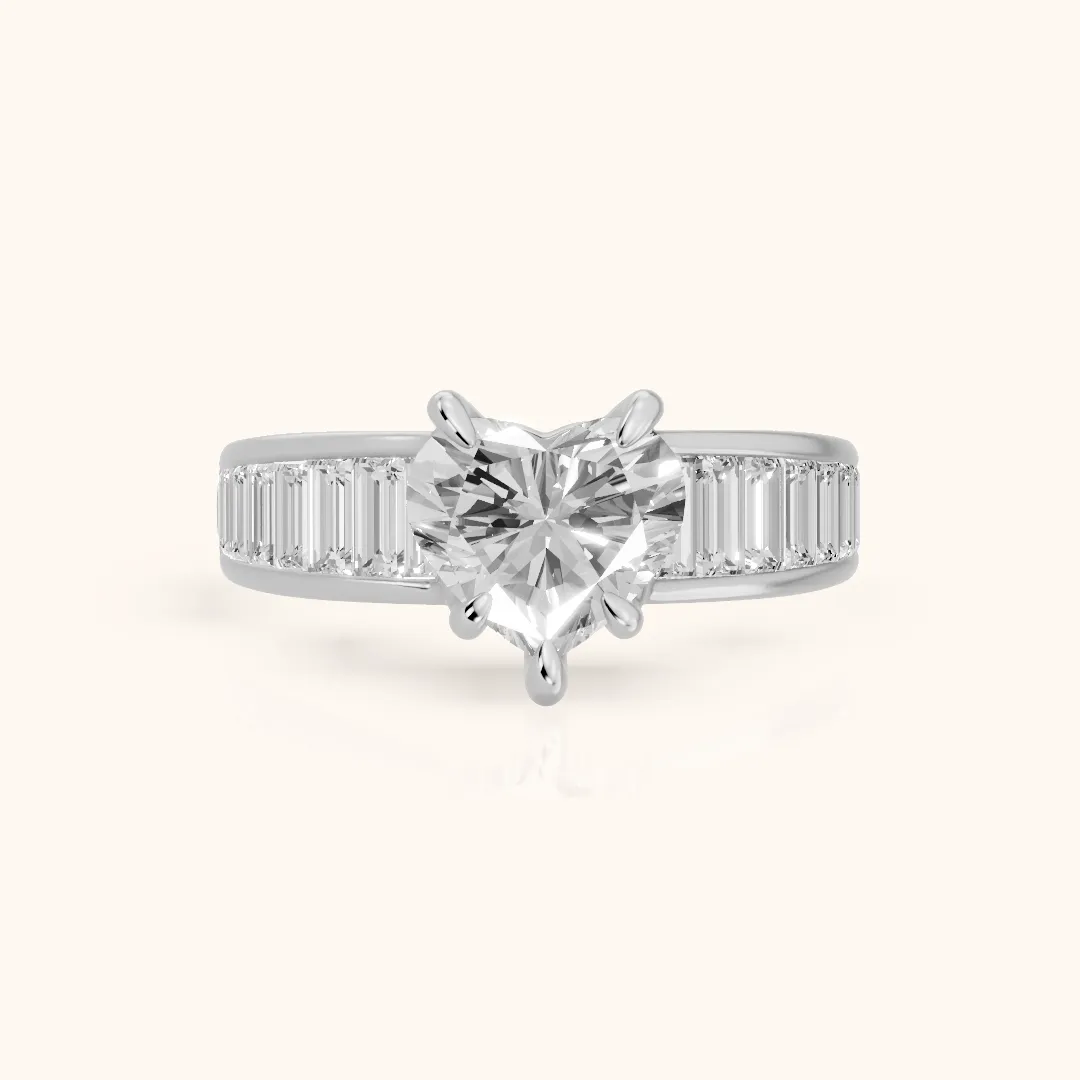 Hilo Baguette Channel Set Heart Diamond Engagement Ring in White Gold — view 2