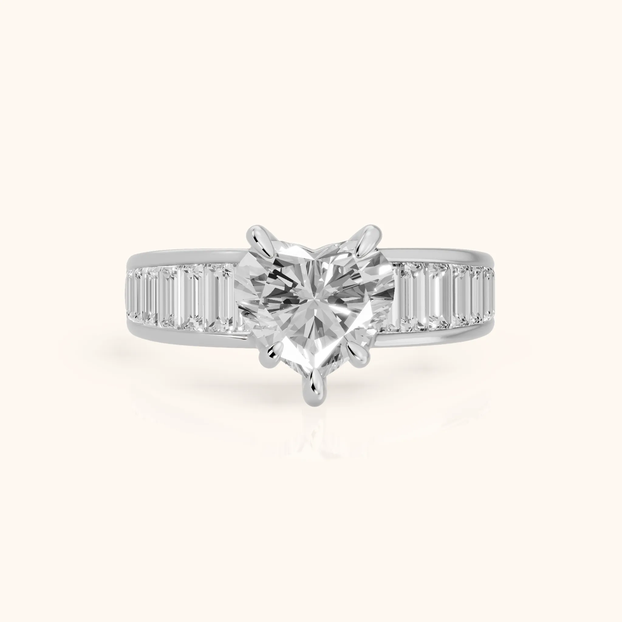 Hilo Baguette Channel Set Heart Diamond Engagement Ring in White Gold — view 1