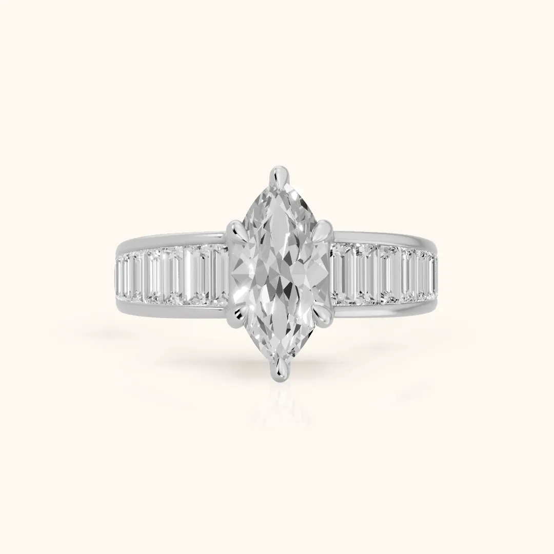 Hilo Baguette Channel Set Marquise Diamond Engagement Ring in Platinum — view 2