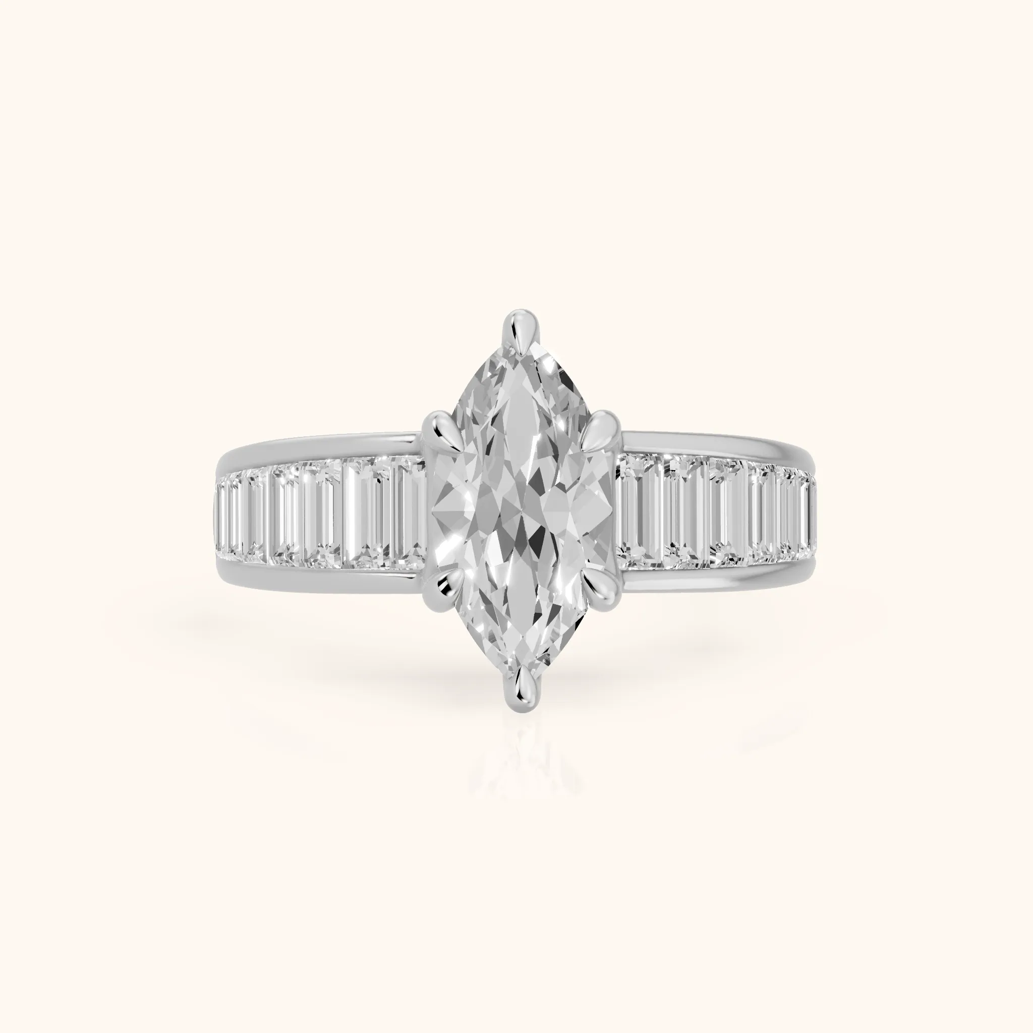 Hilo Baguette Channel Set Marquise Diamond Engagement Ring in Platinum — view 1