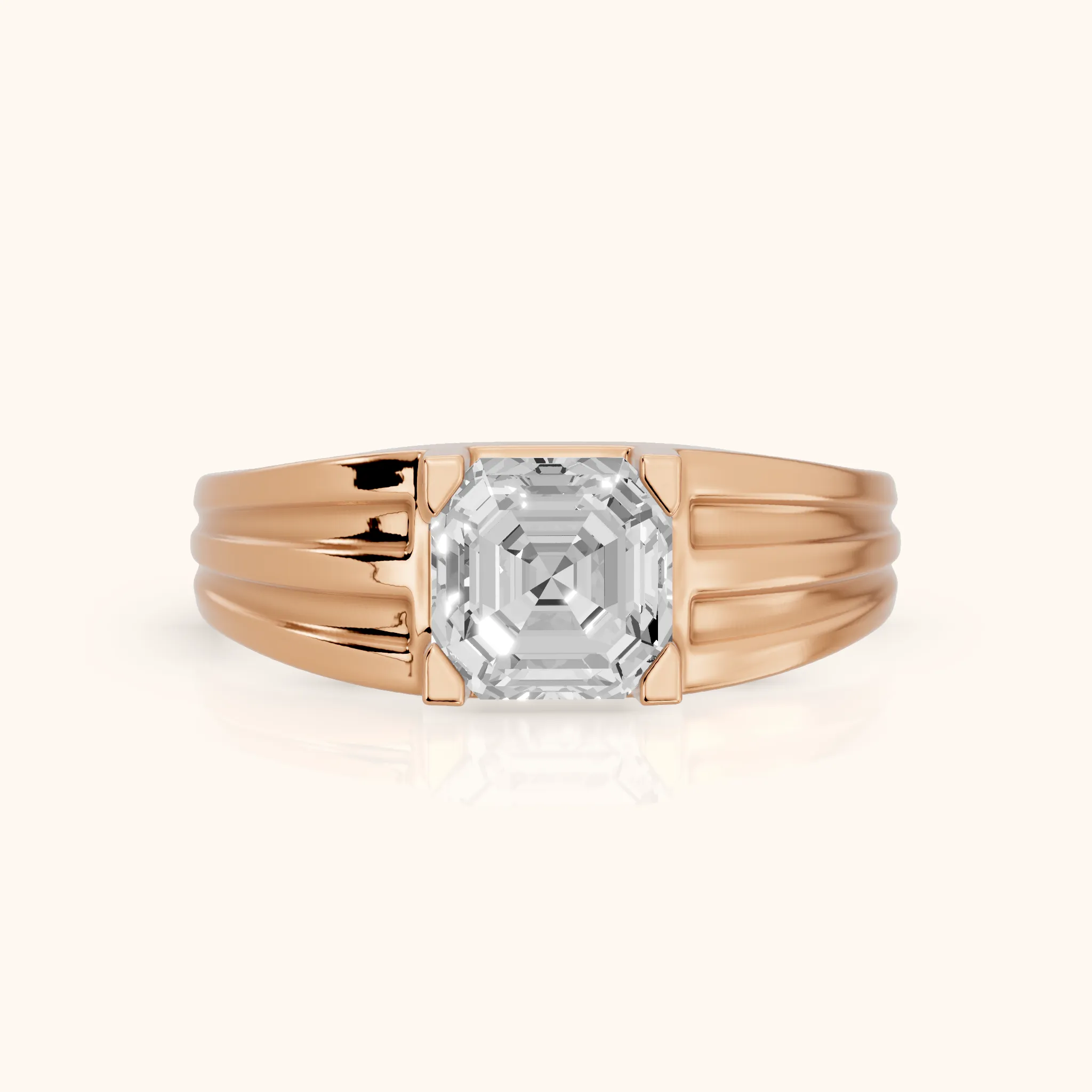Elko Grooved Solitaire Asscher Diamond Engagement Ring in Rose Gold — view 1