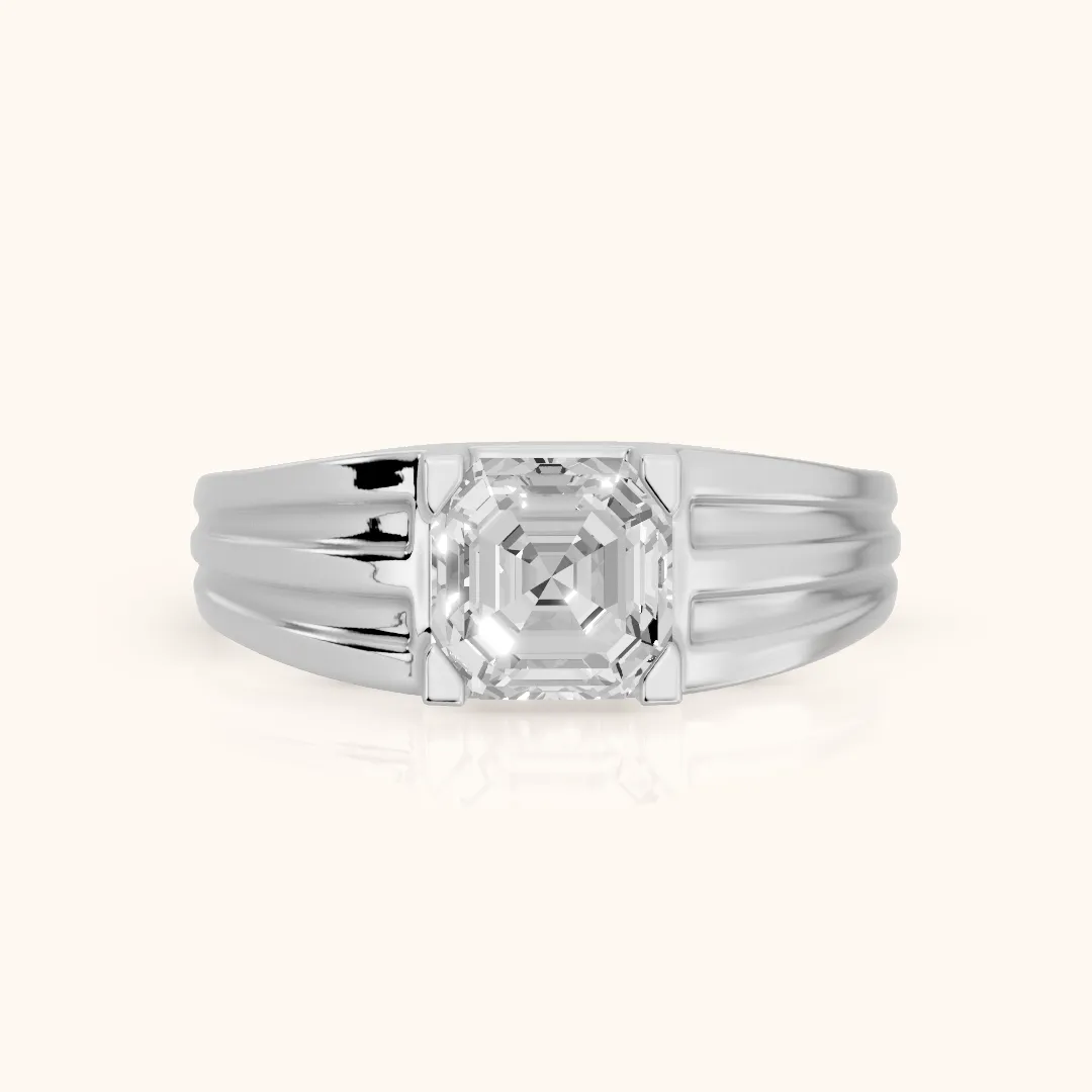 Elko Grooved Solitaire Asscher Diamond Engagement Ring in Silver — view 2