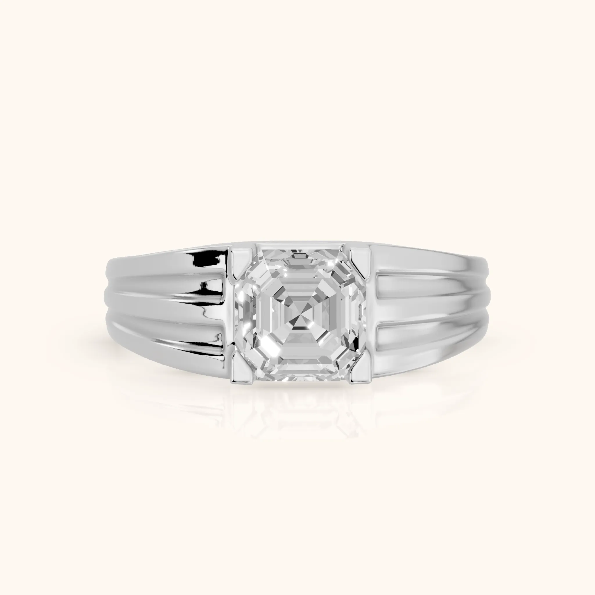 Elko Grooved Solitaire Asscher Diamond Engagement Ring in Silver — view 1