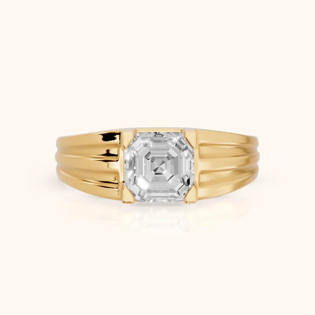 Elko Grooved Solitaire Asscher Diamond Engagement Ring in Yellow Gold — view 2