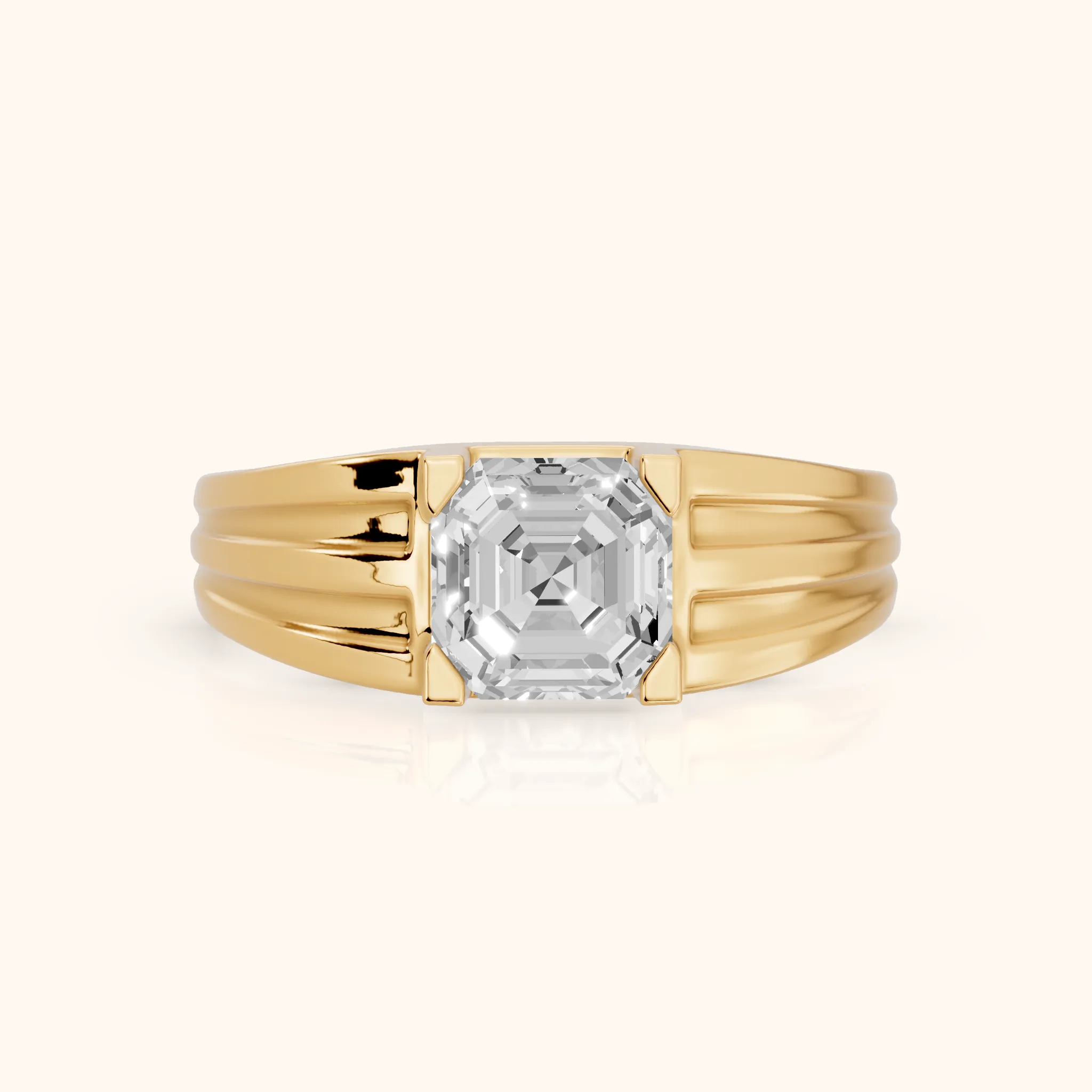 Elko Grooved Solitaire Asscher Diamond Engagement Ring in Yellow Gold — view 1