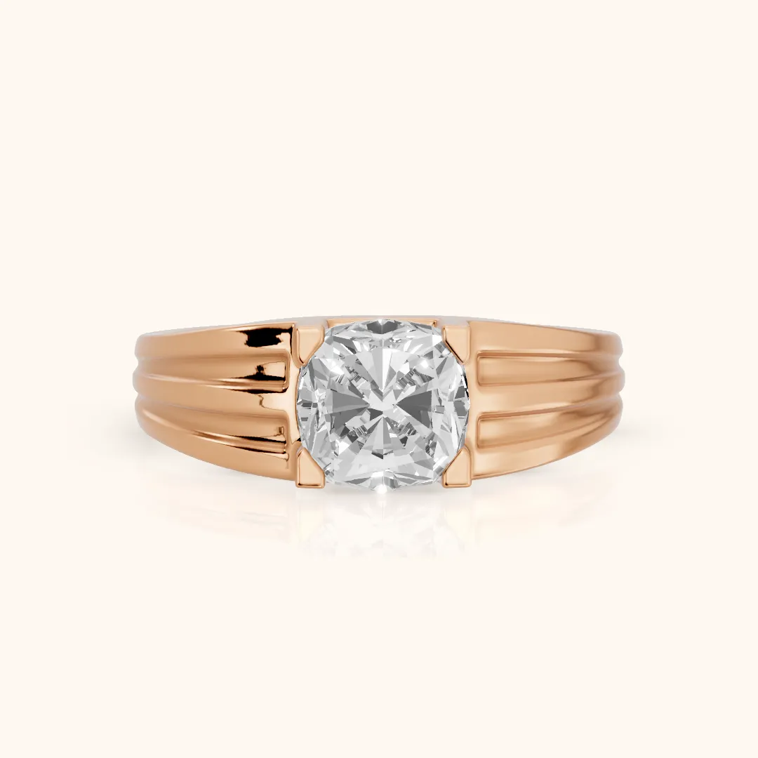 Elko Grooved Solitaire Cushion Diamond Engagement Ring in Rose Gold — view 2