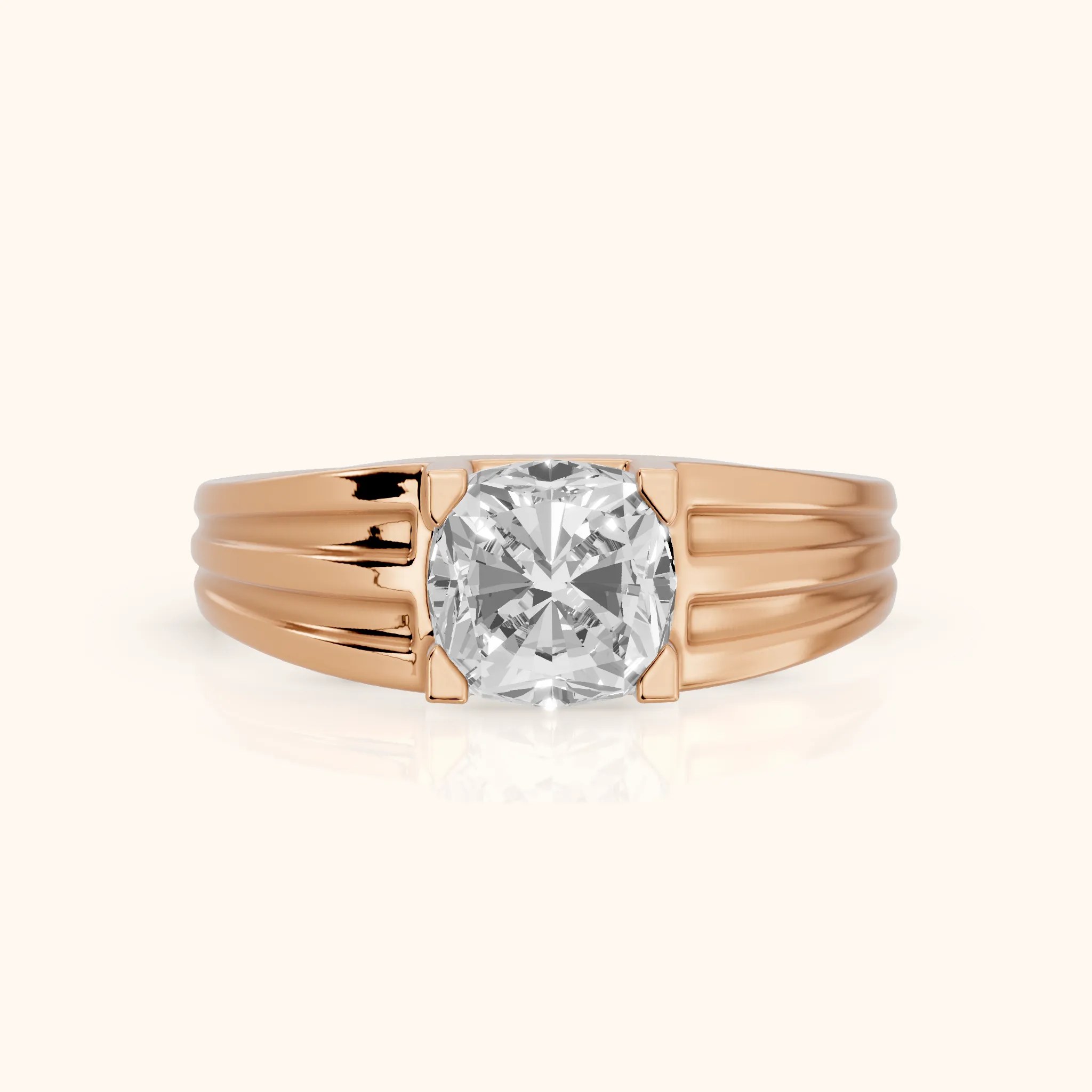 Elko Grooved Solitaire Cushion Diamond Engagement Ring in Rose Gold — view 1
