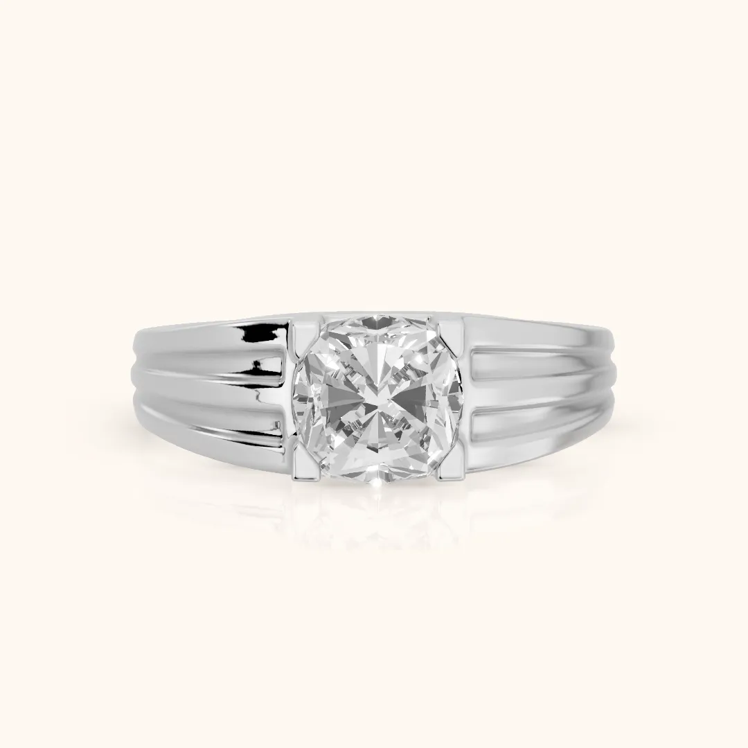 Elko Grooved Solitaire Cushion Diamond Engagement Ring in White Gold — view 2