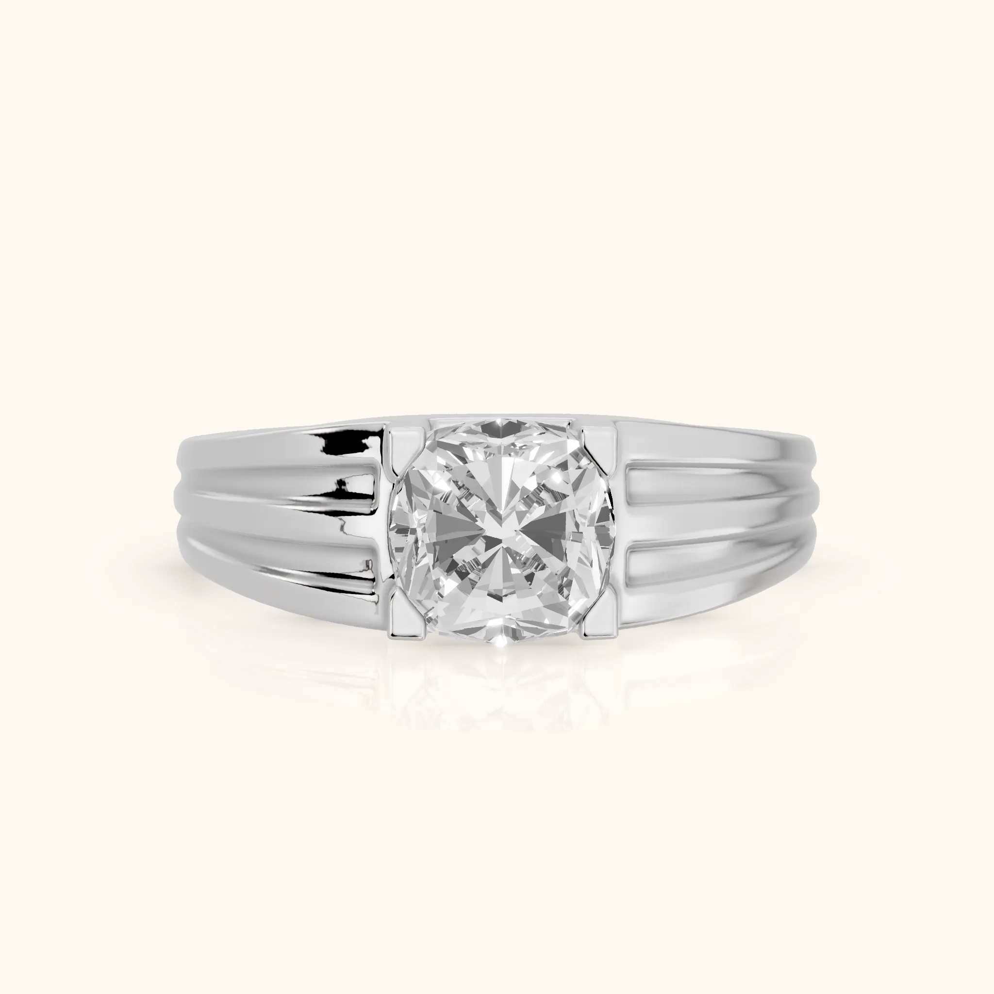 Elko Grooved Solitaire Cushion Diamond Engagement Ring in White Gold — view 1