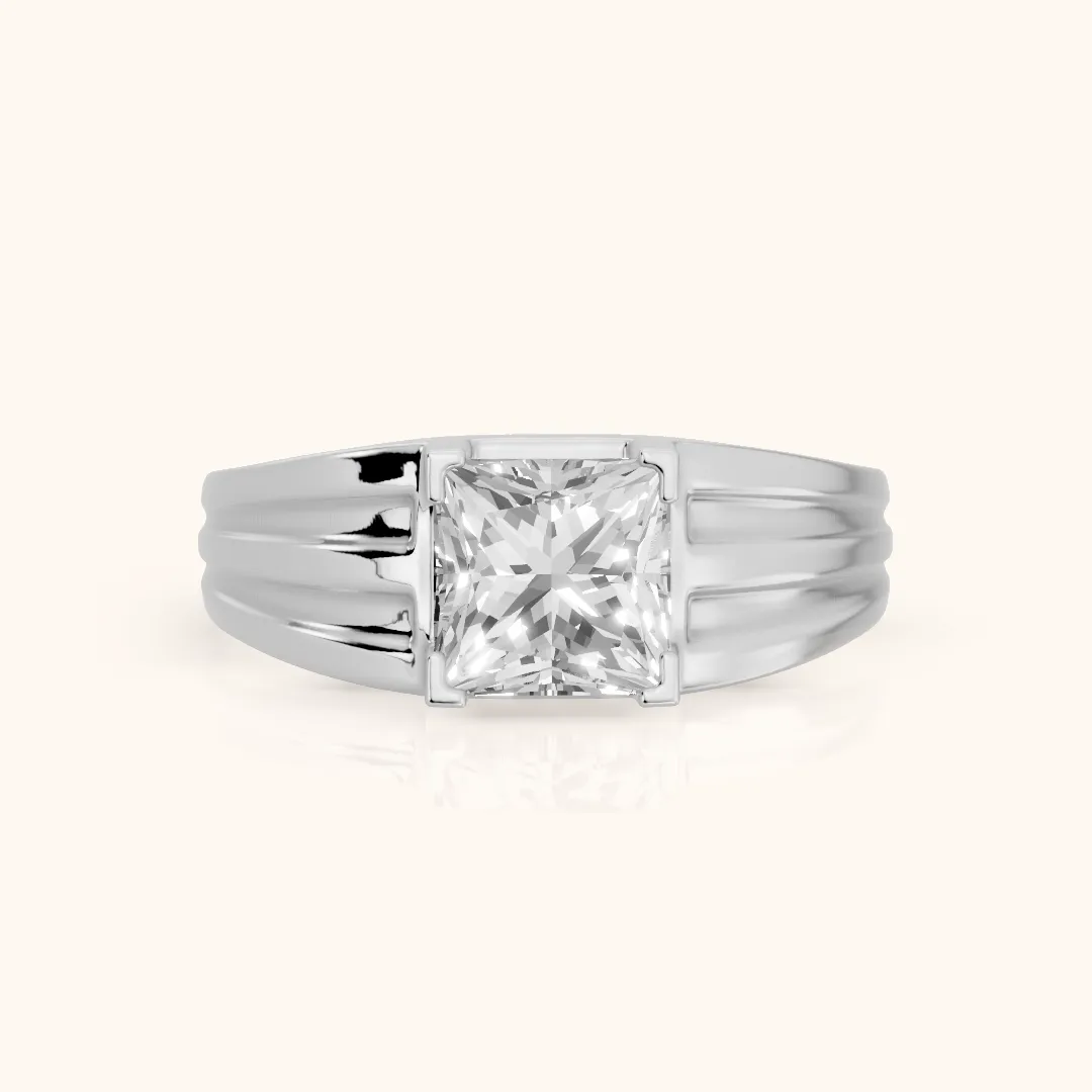 Elko Grooved Solitaire Princess Diamond Engagement Ring in White Gold — view 2