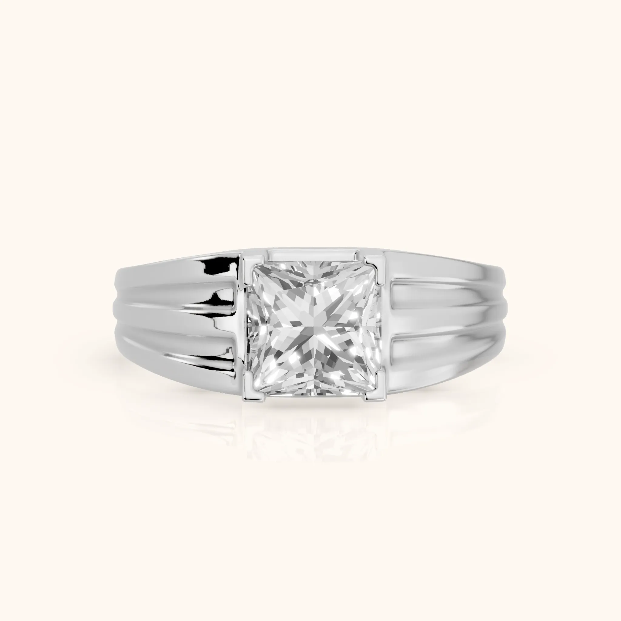 Elko Grooved Solitaire Princess Diamond Engagement Ring in White Gold — view 1