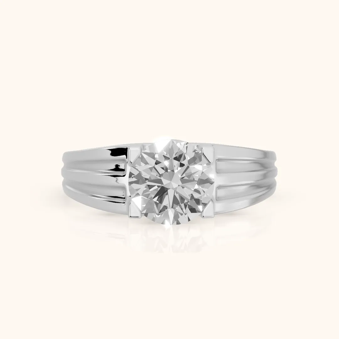 Elko Grooved Solitaire Round Diamond Engagement Ring in Silver — view 2