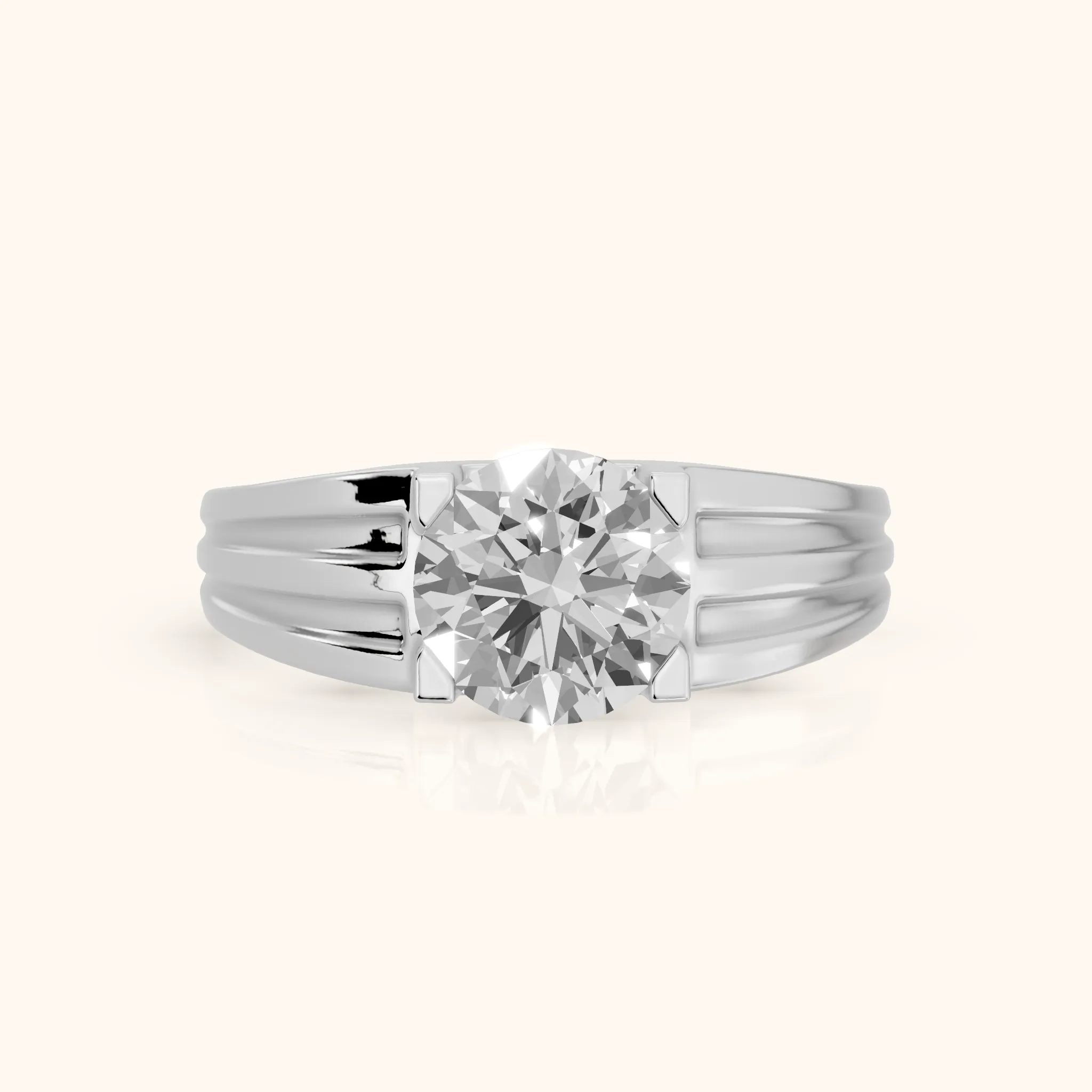 Elko Grooved Solitaire Round Diamond Engagement Ring in Silver — view 1