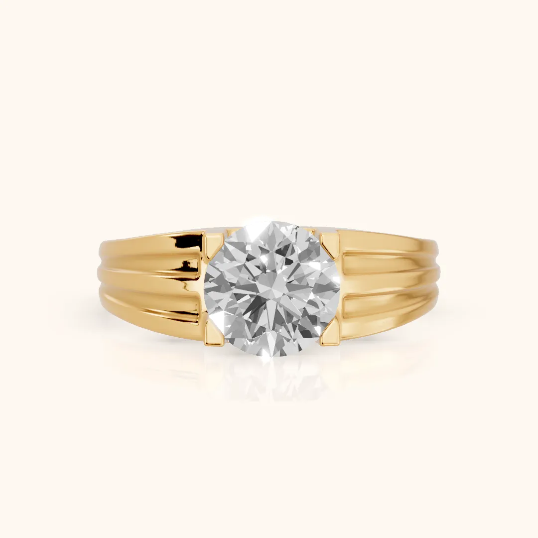 Elko Grooved Solitaire Round Diamond Engagement Ring in Yellow Gold — view 2