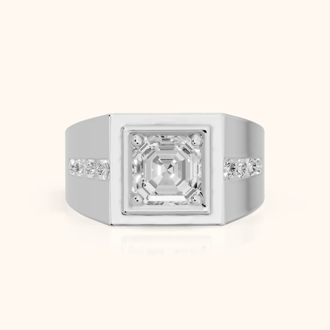 Orem Wide Band Channel Set Asscher Diamond Engagement Ring in Silver — view 2