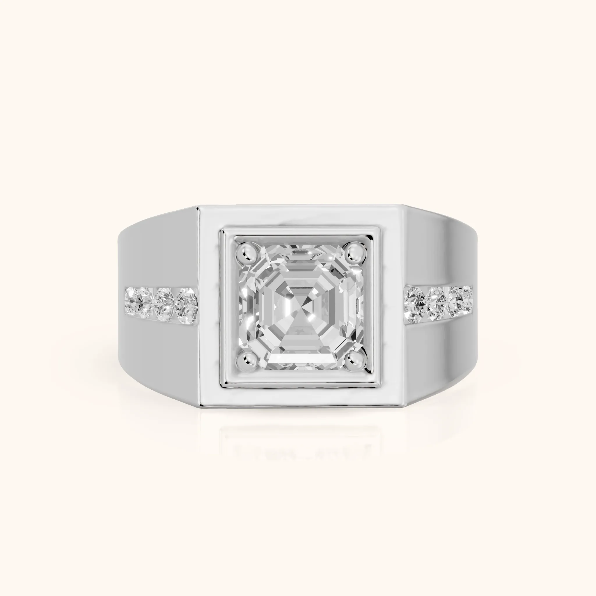 Orem Wide Band Channel Set Asscher Diamond Engagement Ring in Silver — view 1