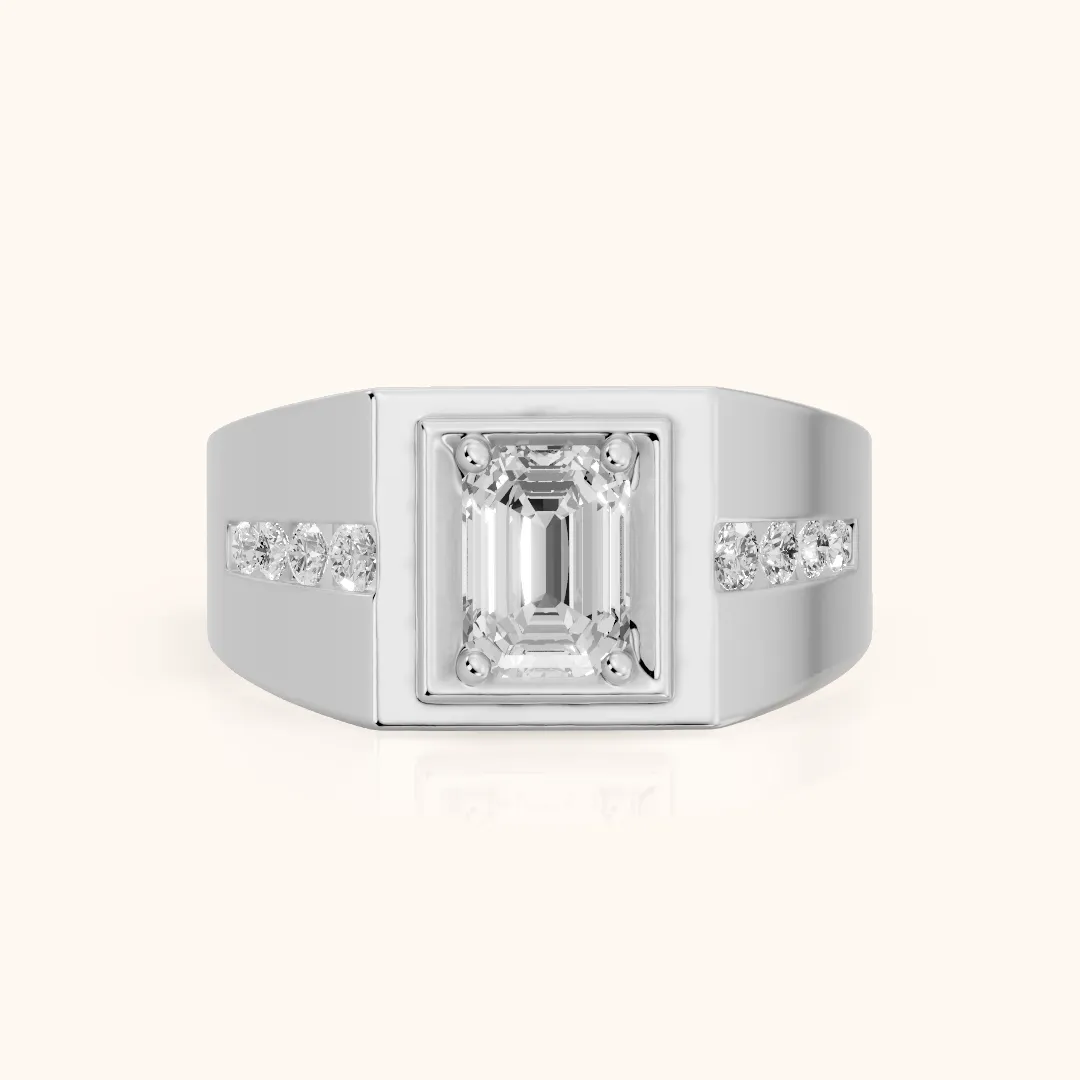 Orem Wide Band Channel Set Emerald Diamond Engagement Ring in White Gold — view 2