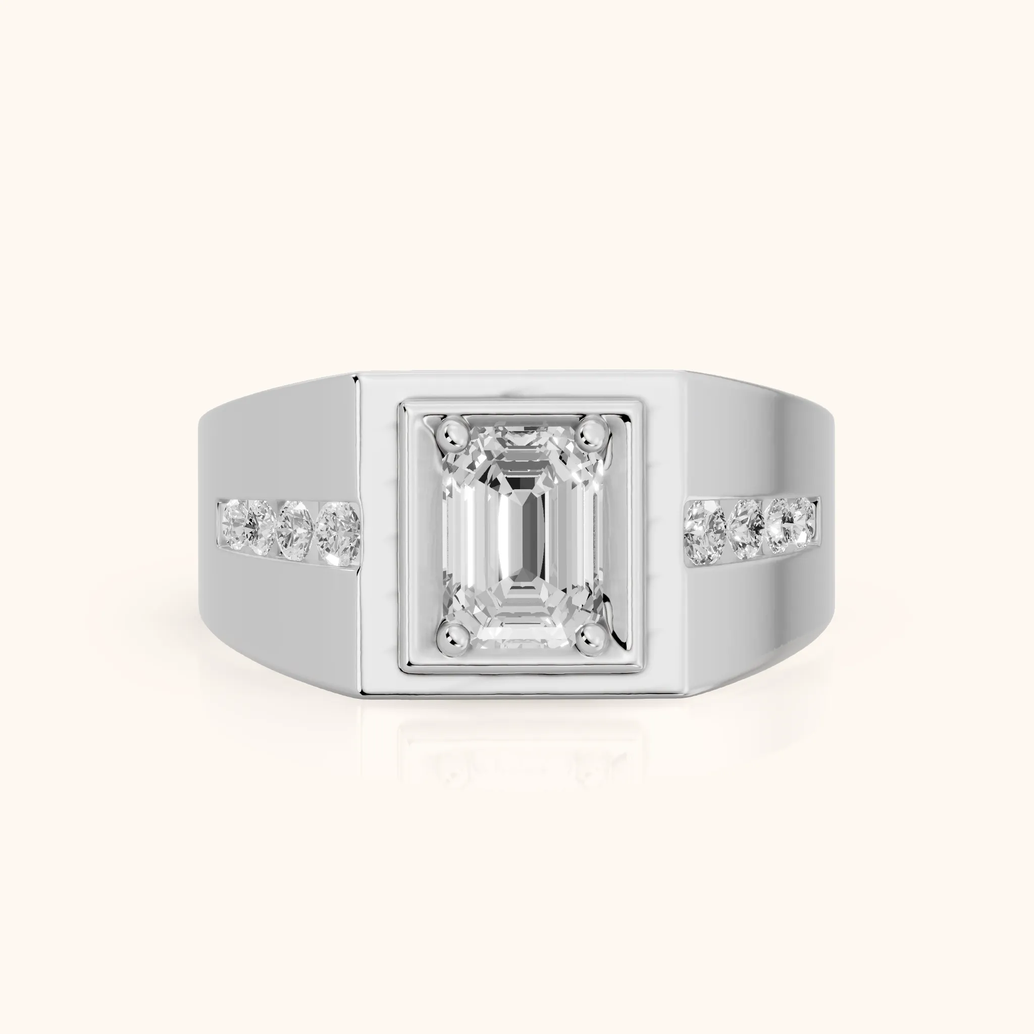 Orem Wide Band Channel Set Emerald Diamond Engagement Ring in White Gold — view 1
