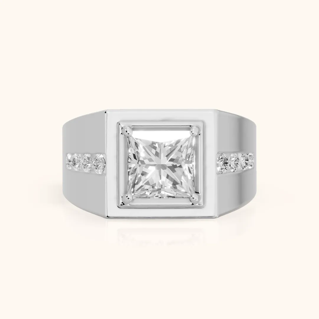 Orem Wide Band Channel Set Princess Diamond Engagement Ring in White Gold — view 2