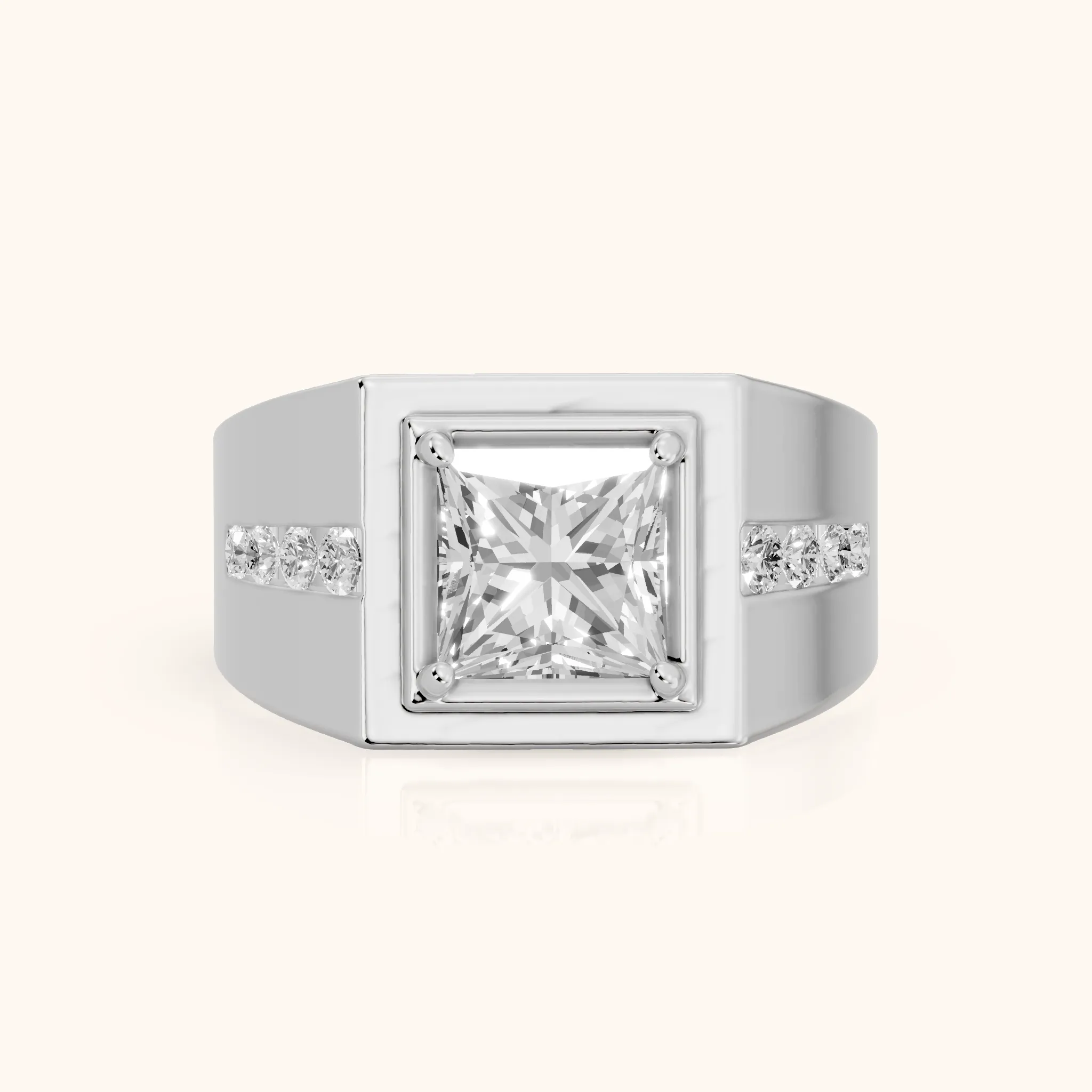 Orem Wide Band Channel Set Princess Diamond Engagement Ring in White Gold — view 1