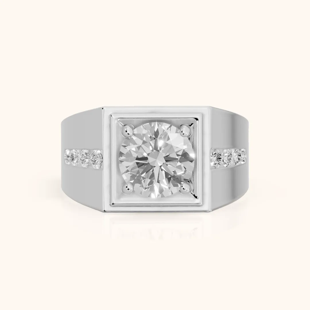Orem Wide Band Channel Set Round Diamond Engagement Ring in Platinum — view 2