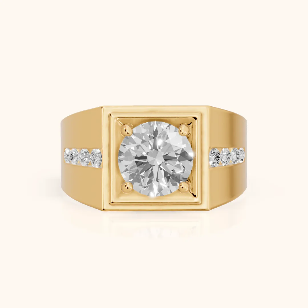 Orem Wide Band Channel Set Round Diamond Engagement Ring in Yellow Gold — view 2