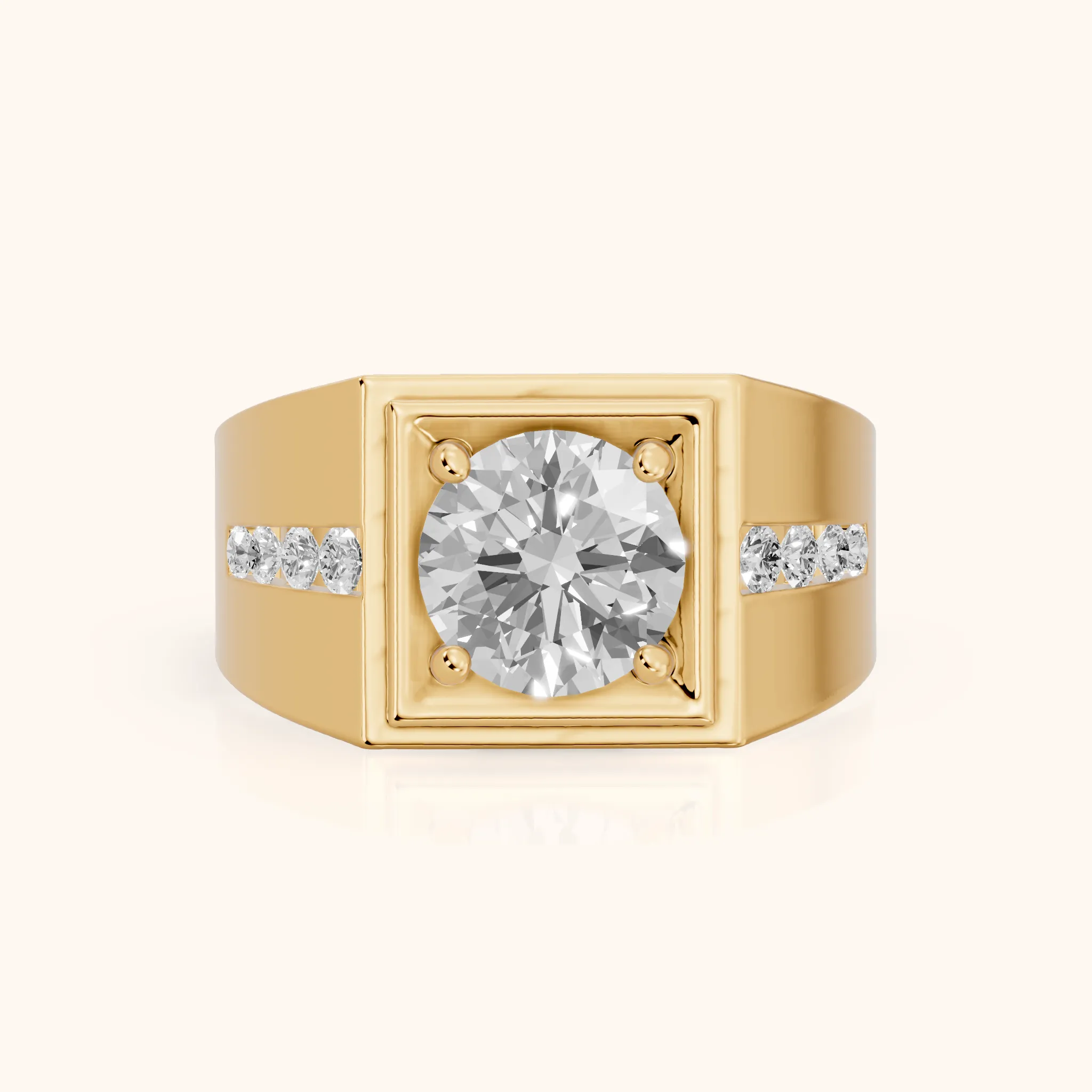 Orem Wide Band Channel Set Round Diamond Engagement Ring in Yellow Gold — view 1