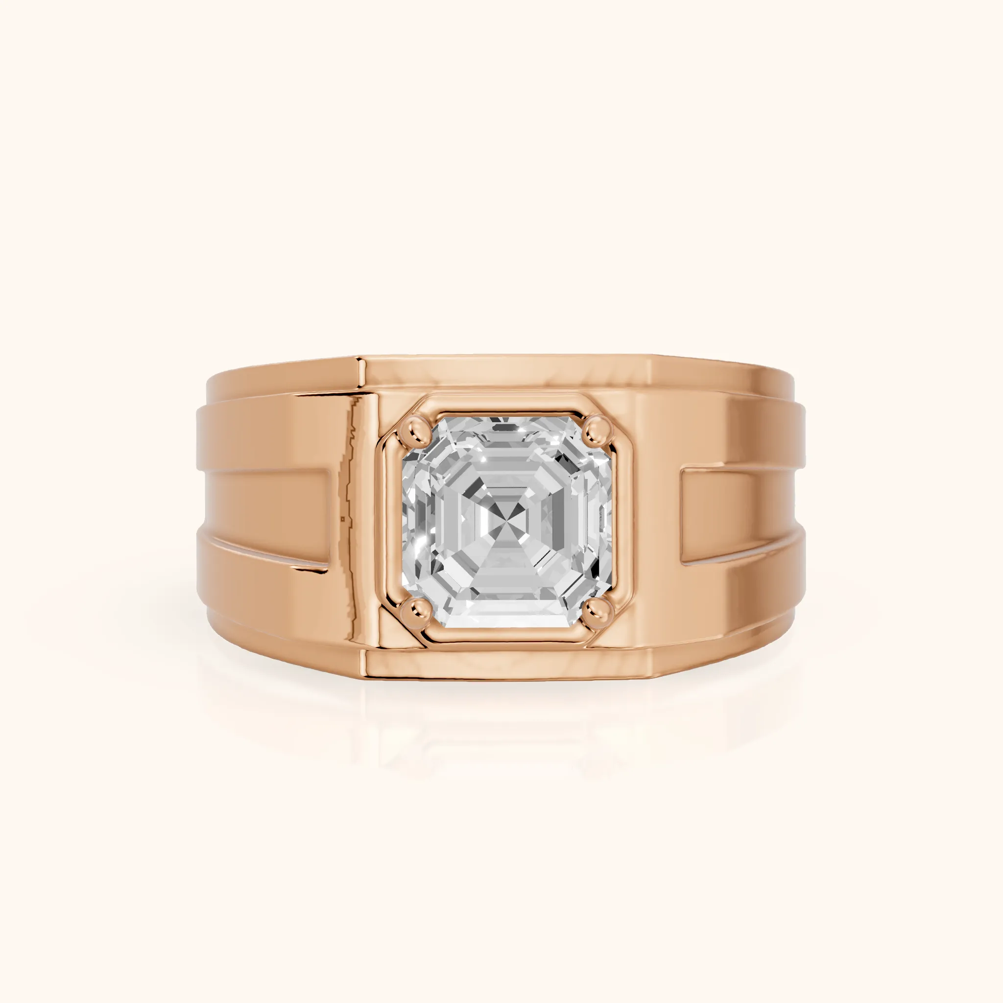 Greer Step Edge Solitaire Asscher Diamond Engagement Ring in Rose Gold — view 1