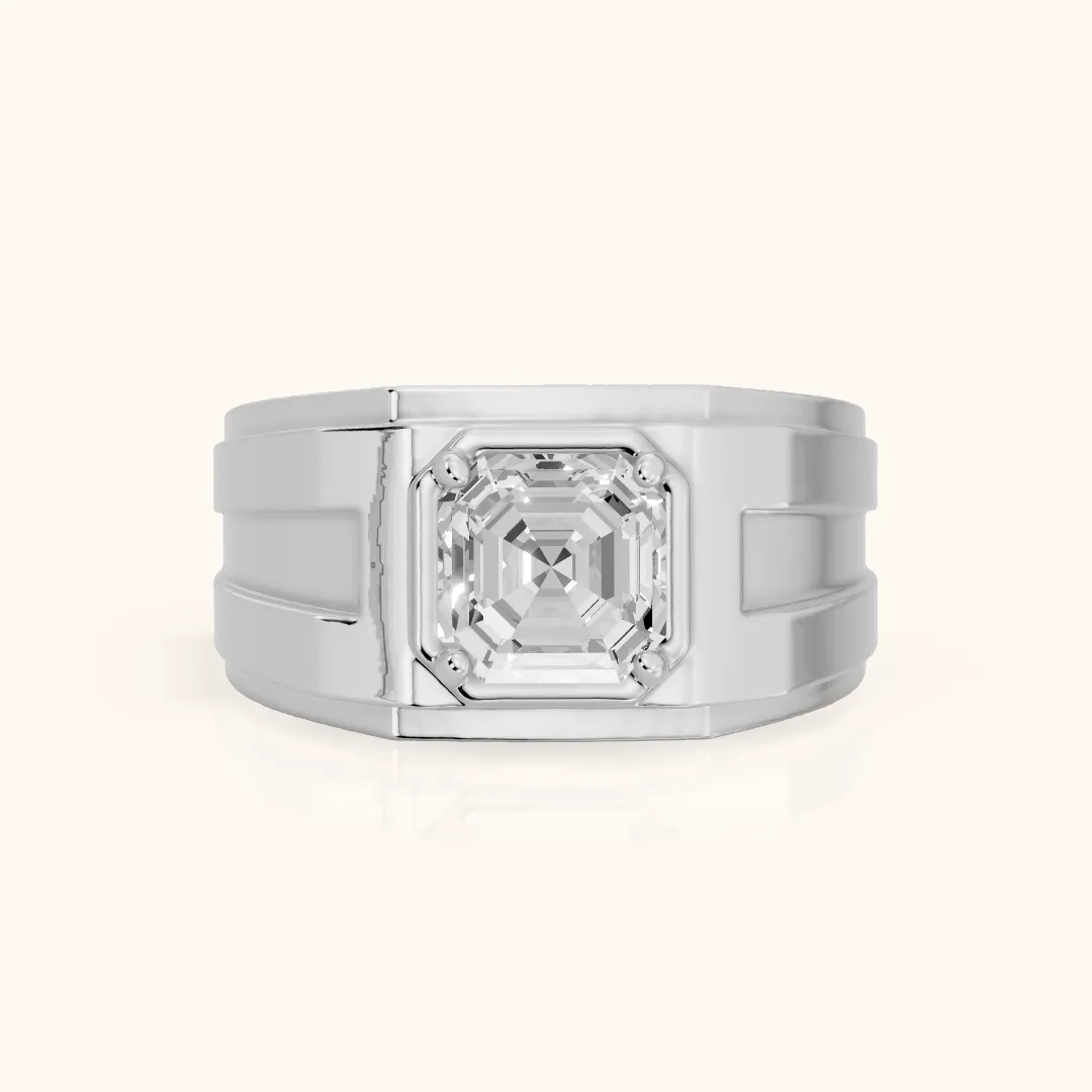 Greer Step Edge Solitaire Asscher Diamond Engagement Ring in Silver — view 2