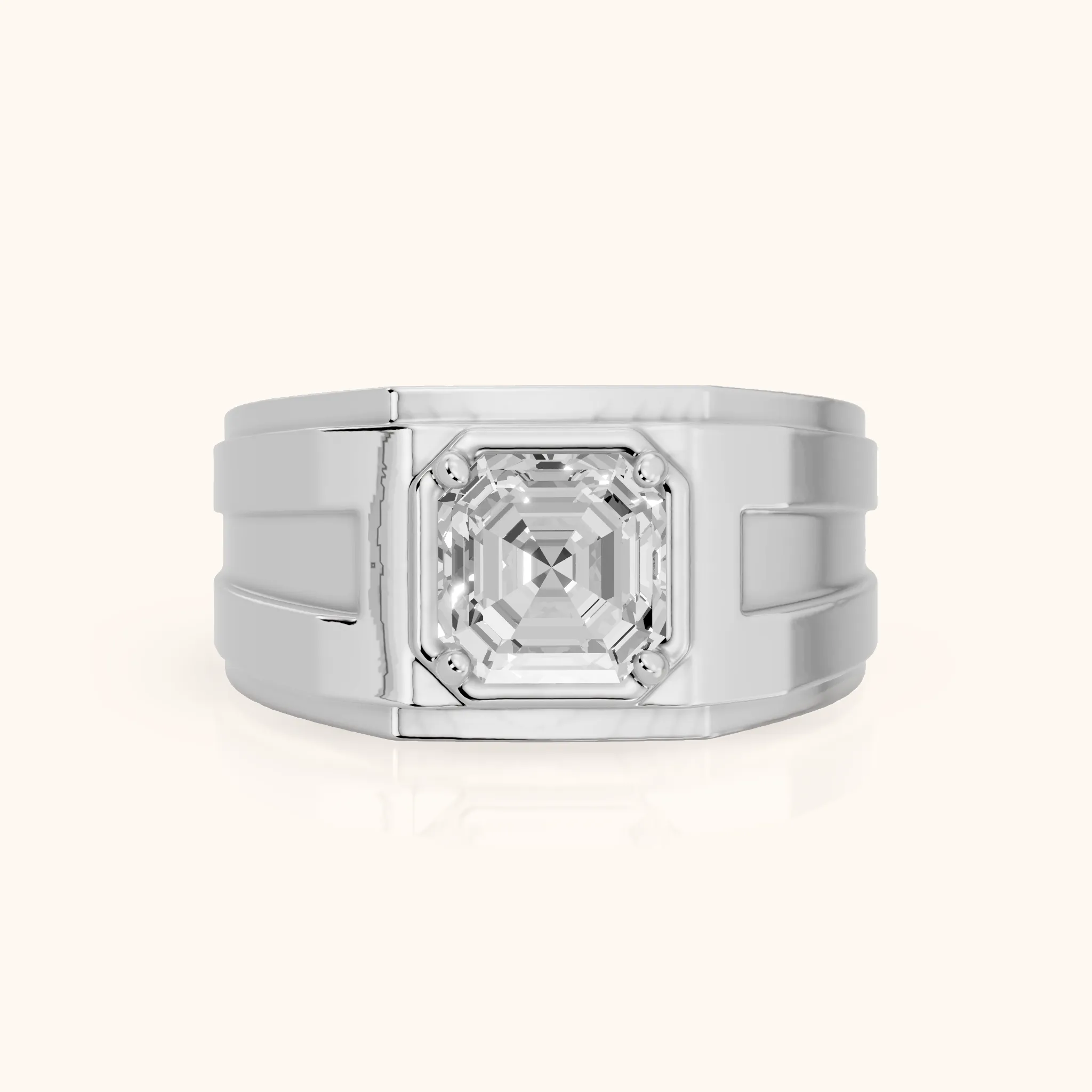Greer Step Edge Solitaire Asscher Diamond Engagement Ring in Silver — view 1