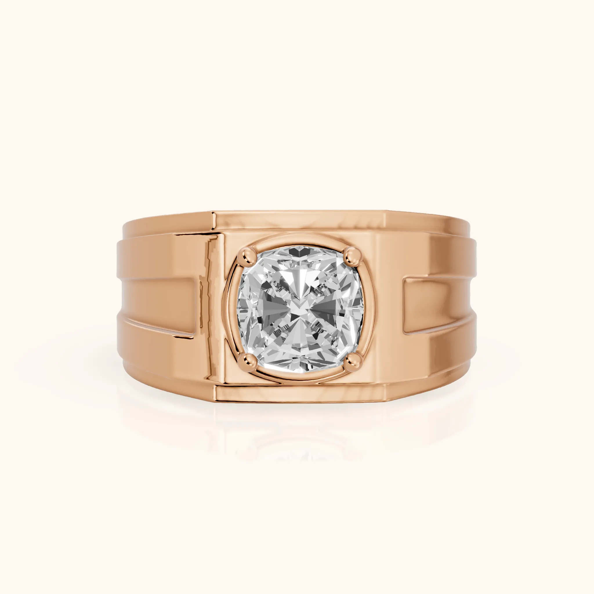 Greer Step Edge Solitaire Cushion Diamond Engagement Ring in Rose Gold — view 1
