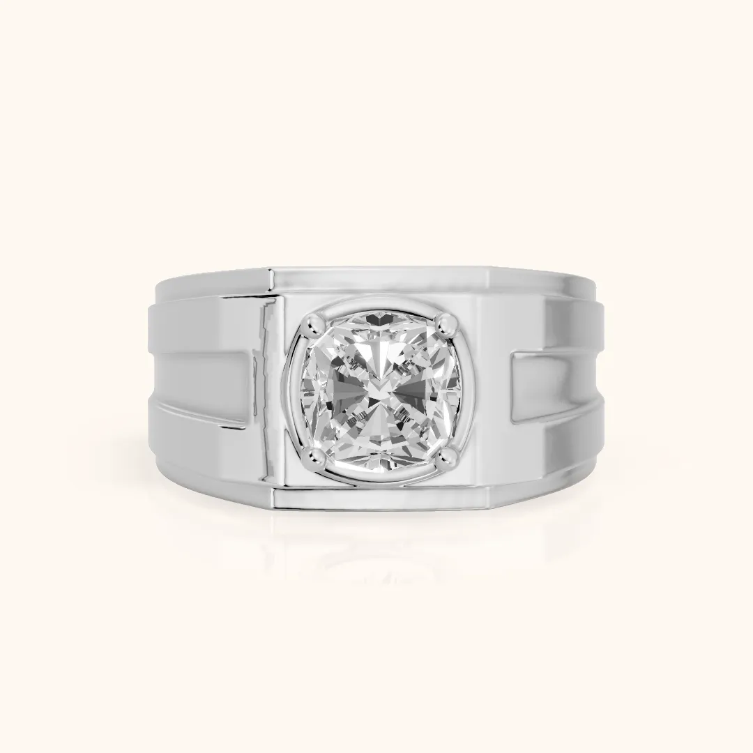 Greer Step Edge Solitaire Cushion Diamond Engagement Ring in Silver — view 2