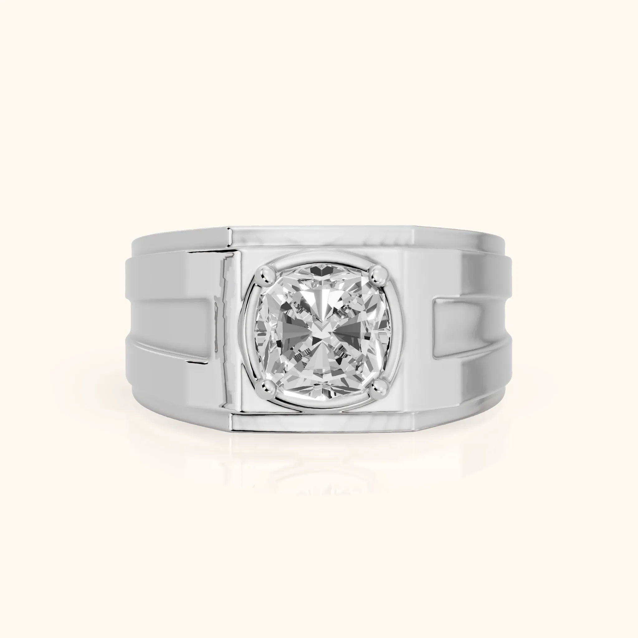Greer Step Edge Solitaire Cushion Diamond Engagement Ring in Silver — view 1
