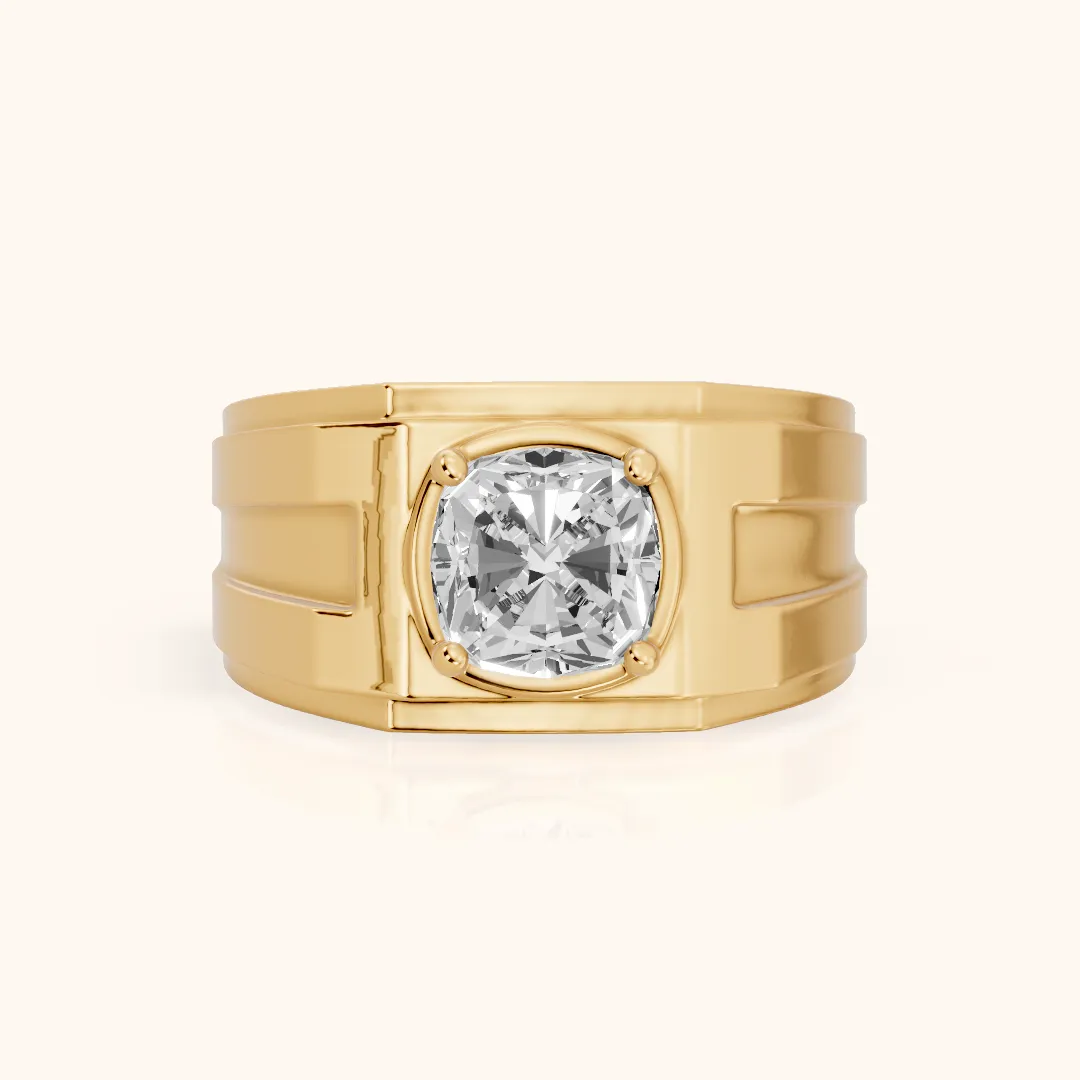 Greer Step Edge Solitaire Cushion Diamond Engagement Ring in Yellow Gold — view 2