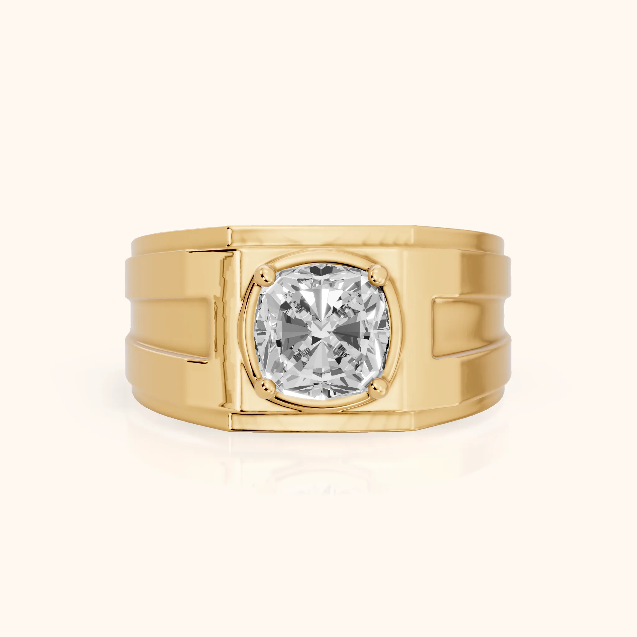 Greer Step Edge Solitaire Cushion Diamond Engagement Ring in Yellow Gold — view 1