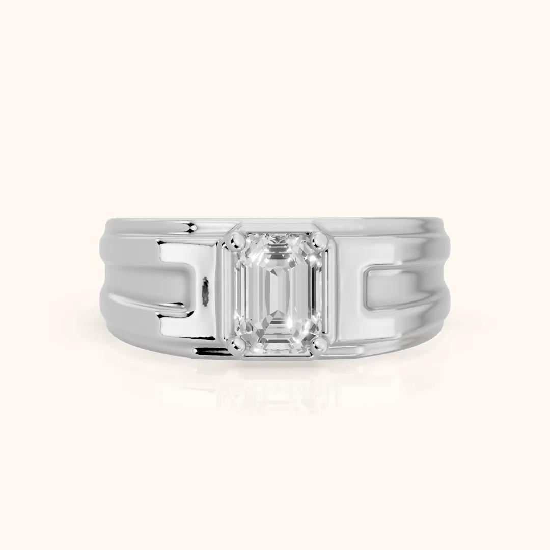 Greer Step Edge Solitaire Emerald Diamond Engagement Ring in Silver — view 2