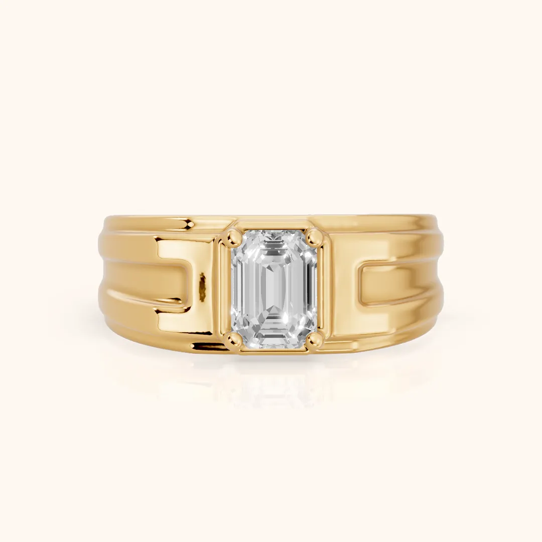 Greer Step Edge Solitaire Emerald Diamond Engagement Ring in Yellow Gold — view 2