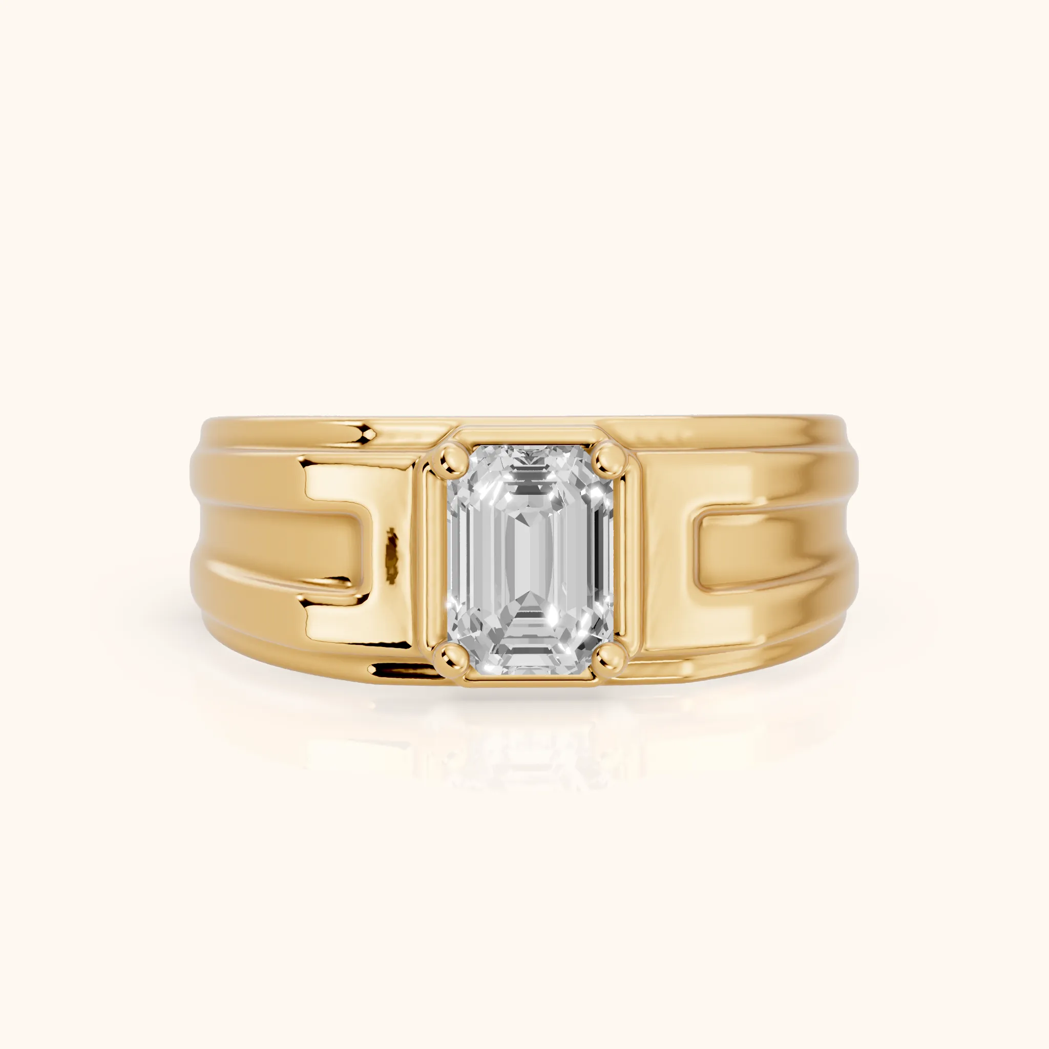 Greer Step Edge Solitaire Emerald Diamond Engagement Ring in Yellow Gold — view 1