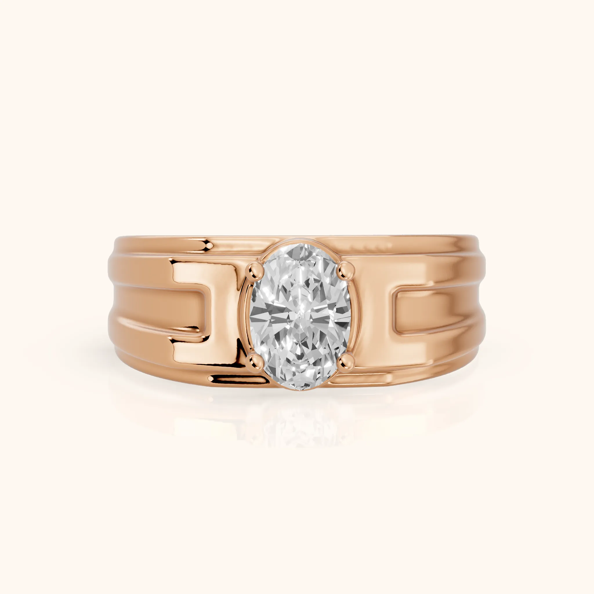 Greer Step Edge Solitaire Oval Diamond Engagement Ring in Rose Gold — view 1