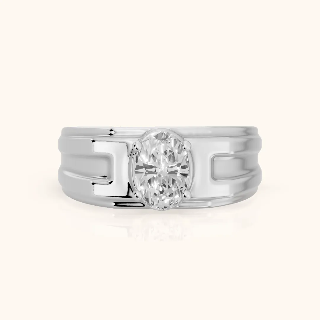 Greer Step Edge Solitaire Oval Diamond Engagement Ring in Silver — view 2