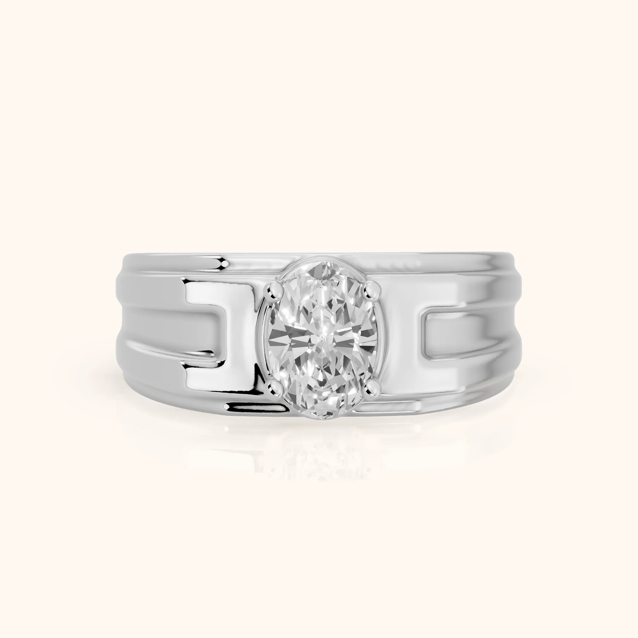 Greer Step Edge Solitaire Oval Diamond Engagement Ring in Silver — view 1