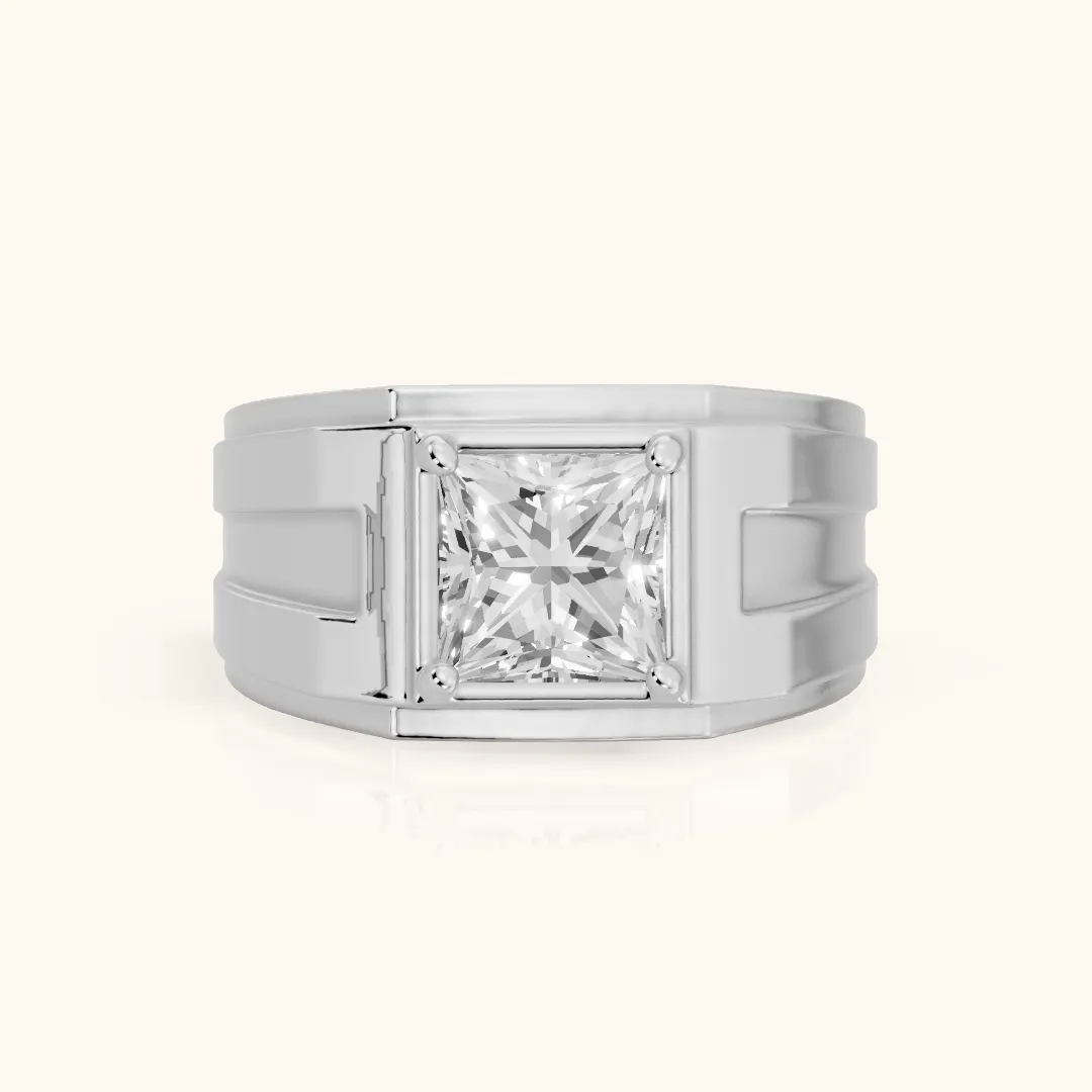Greer Step Edge Solitaire Princess Diamond Engagement Ring in Platinum — view 2