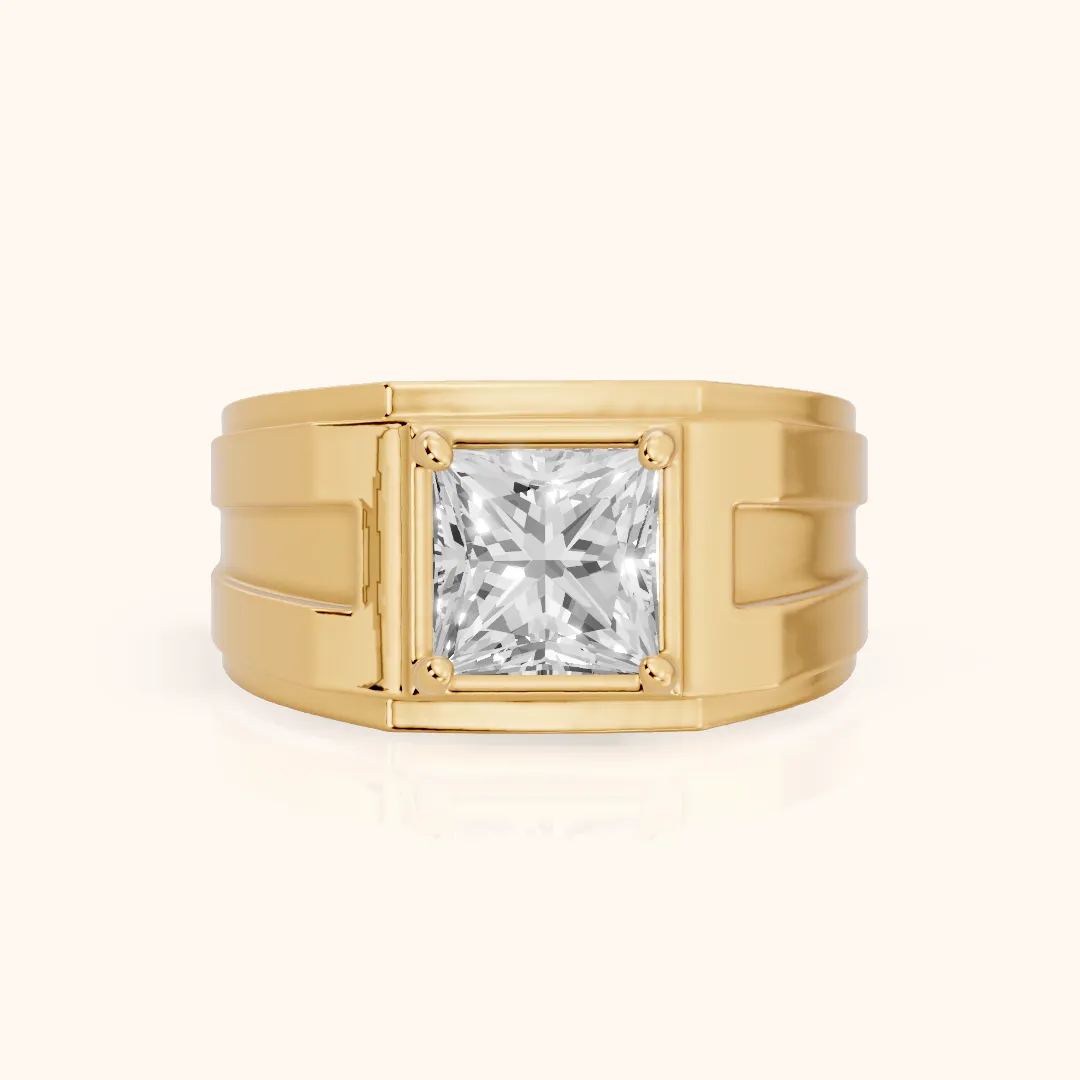 Greer Step Edge Solitaire Princess Diamond Engagement Ring in Yellow Gold — view 2