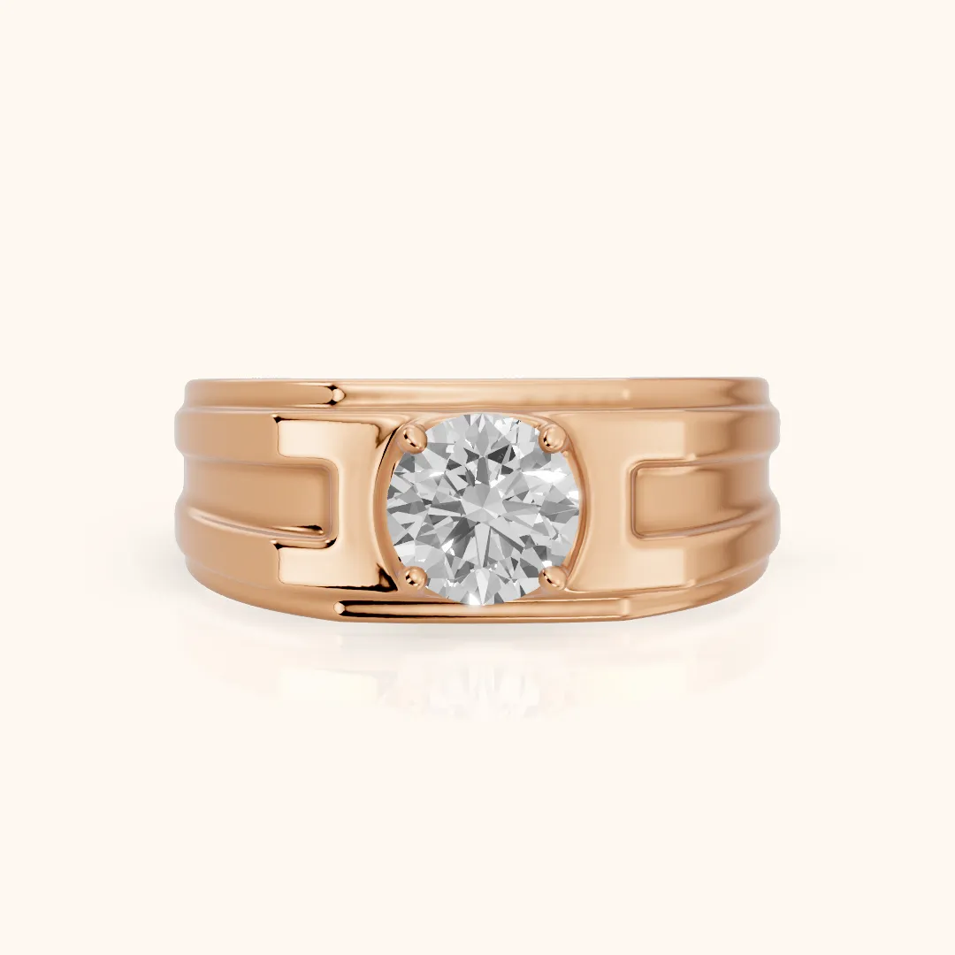 Greer Step Edge Solitaire Round Diamond Engagement Ring in Rose Gold — view 2